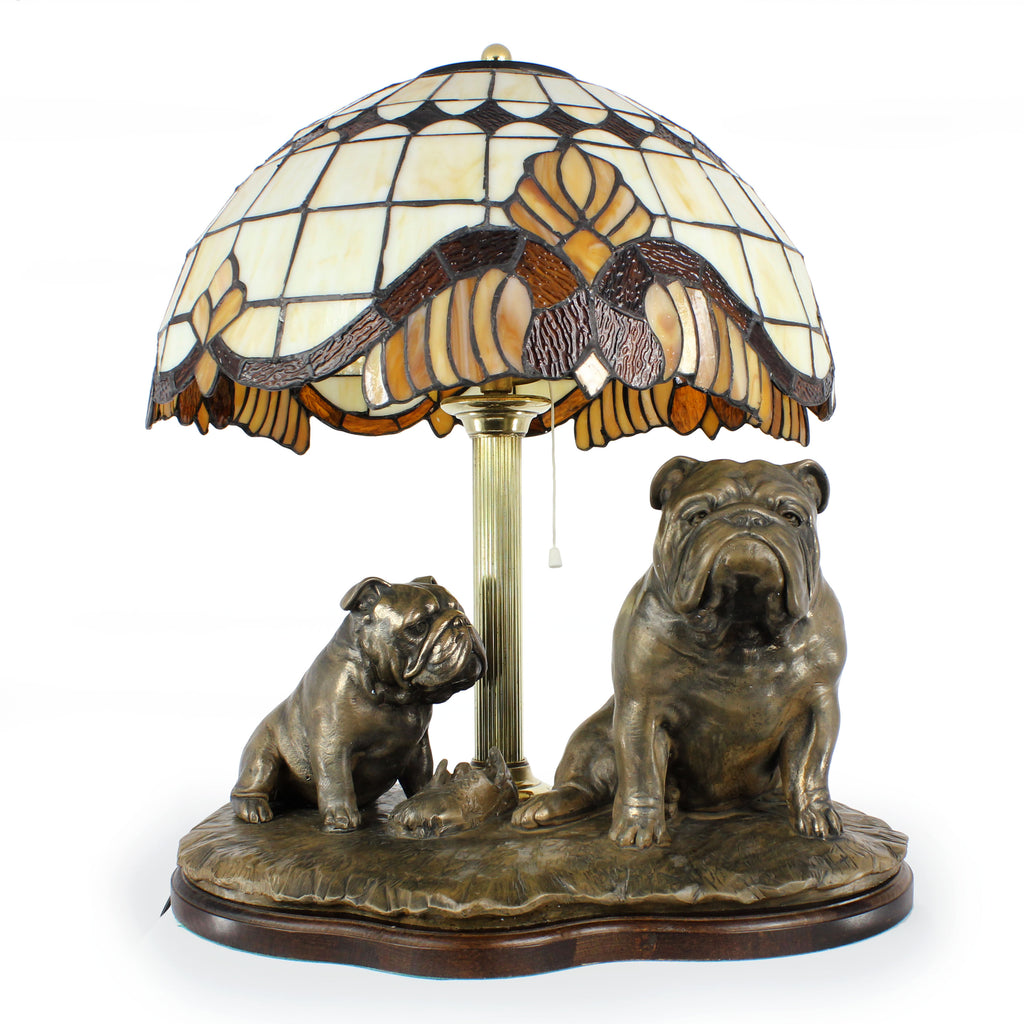 Bulldog, English Bulldog, British Bulldog - stained glass lamp with a lampshade, table lamp with a dog statue, interior decor in retro style by Art-Dog brand