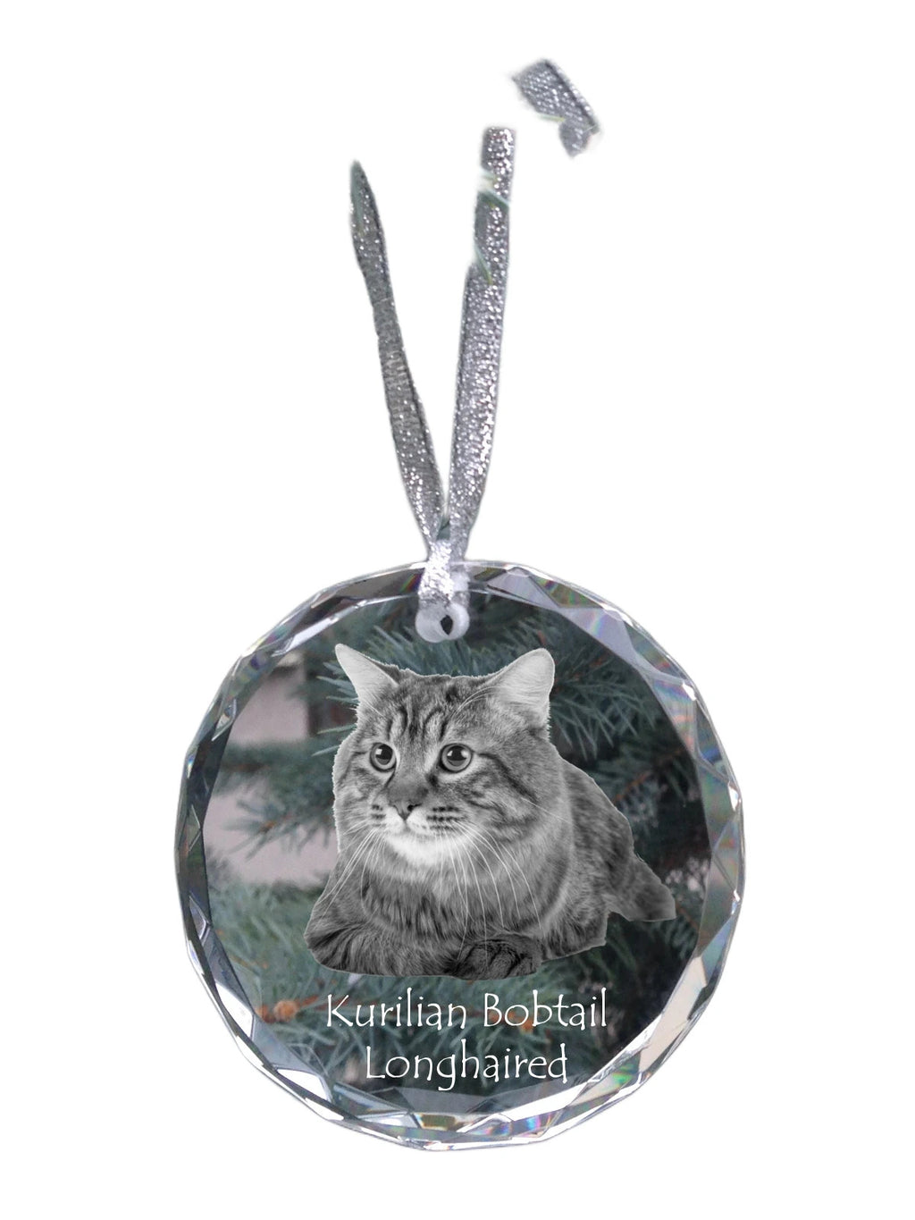 Kurilian bobtail longhaired - crystal bauble with a photo, photo of a cat in crystal, personalized Christmas tree ornament by Art-Dog brand