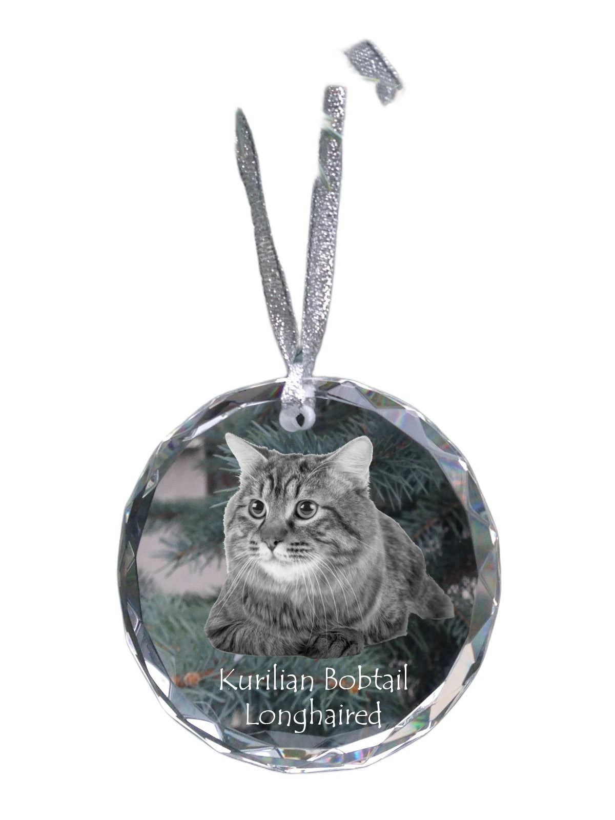 Kurilian bobtail longhaired - crystal bauble with a photo, photo of a cat in crystal, personalized Christmas tree ornament by Art-Dog brand