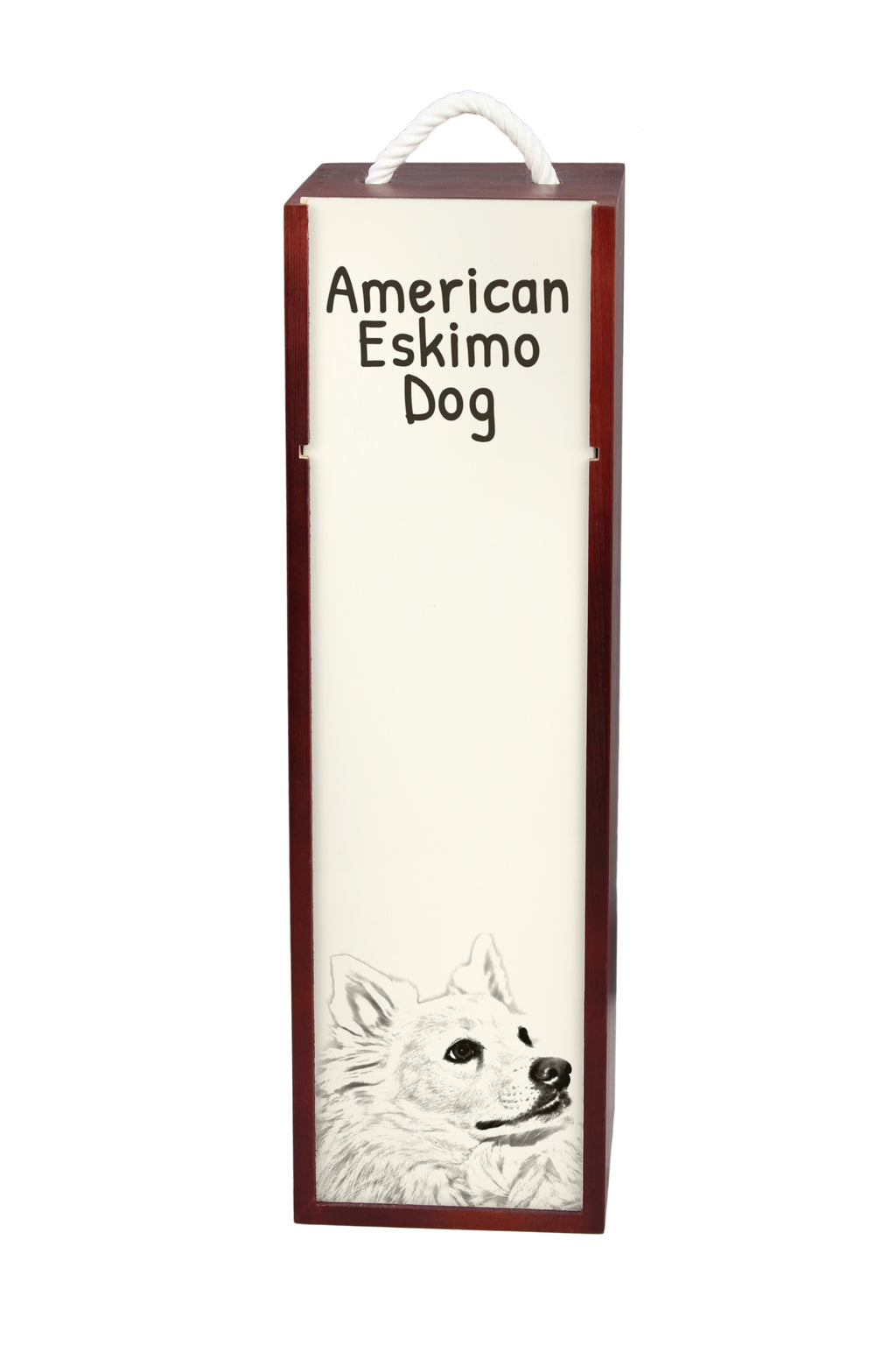 American Eskimo Dog, American Spitz - wine box with a dog, alcohol box with graphics, personalized gift box from the Art-Dog brand