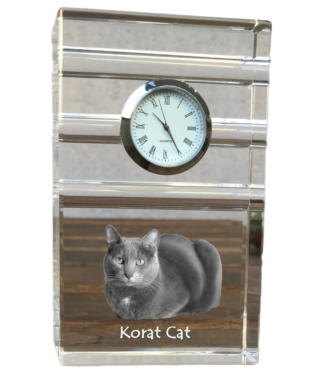 Korat - glass clock with a photo, photo of a cat in crystal, personalized standing office clock by Art-Dog brand