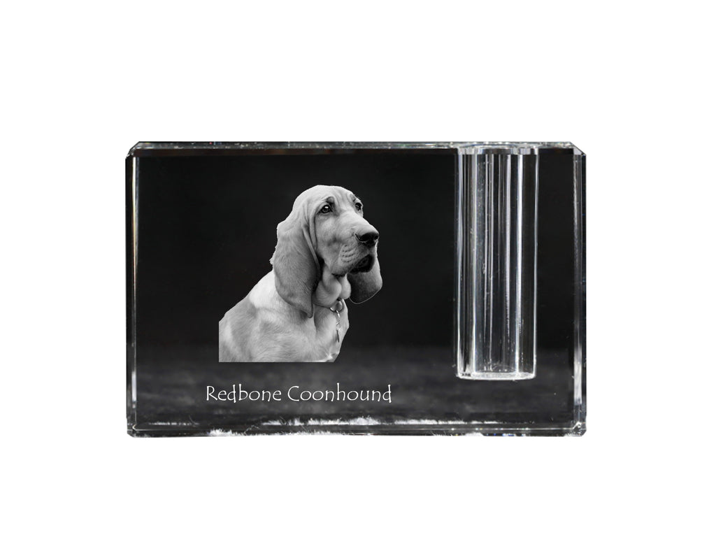 Redbone Coonhound - Pen stand, crystal organiser with dog photo, unique desk decoration by Art-Dog brand