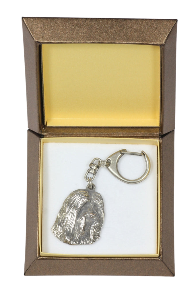 Bearded Collie, Highland Collie, Mountain Collie - Silver-plated key ring with a dog in a gift box, handbag decoration, backpack pendant by Art-Dog brand