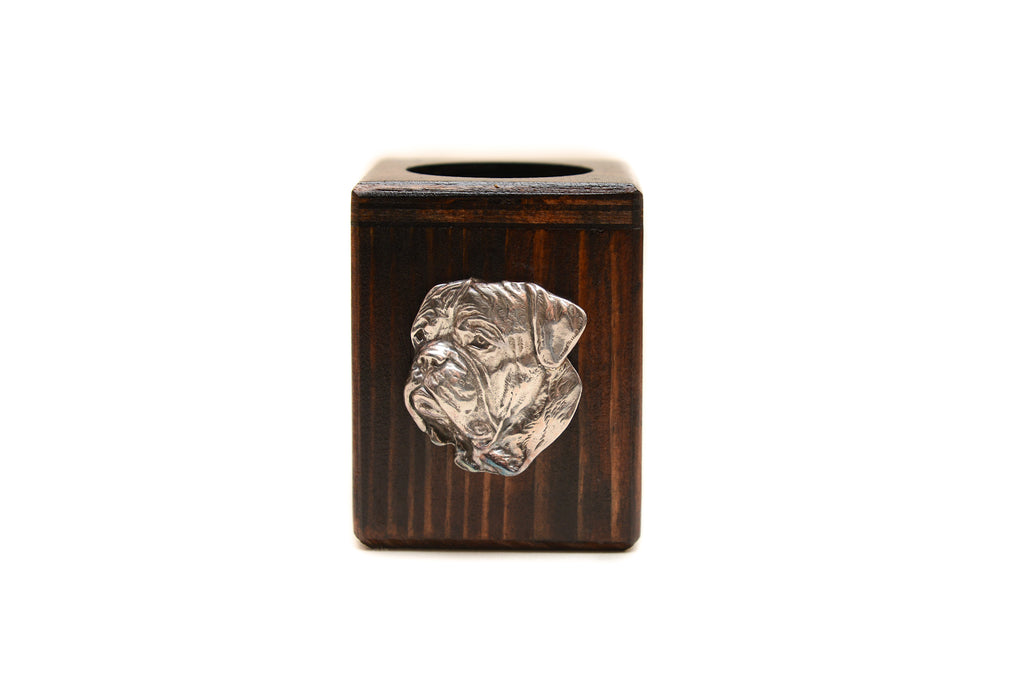 Dogue de Bordeaux, French Mastiff, Bordeauxdog II - wooden candle holder with a dog, a unique souvenir after losing a dog, a handicraft from the Art-Dog brand