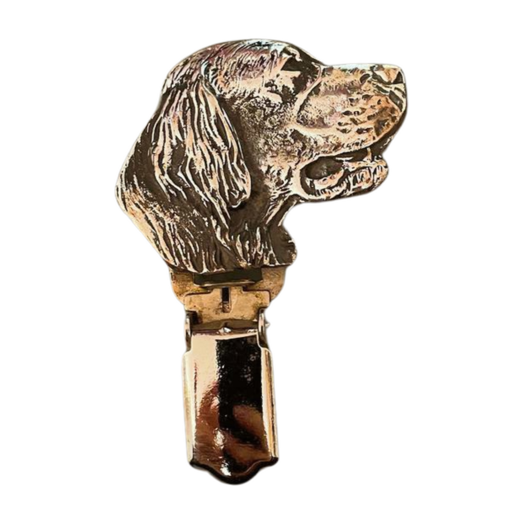 Irish Setter - brooch with a clip, holder for a start number, silver-plated dog show pin from the Art-Dog brand