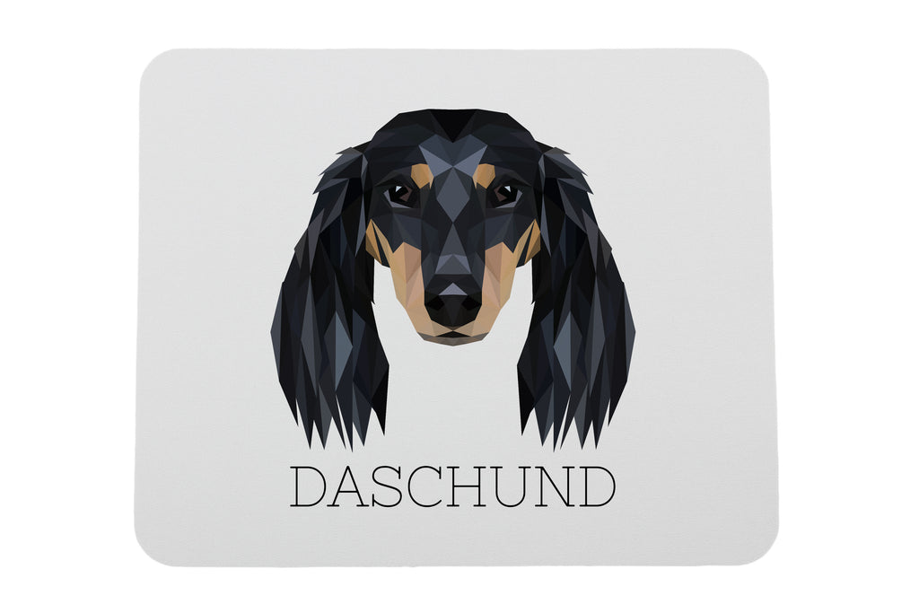 Dachshund Long-haired, Wiener dog, Badger dog - geometric mouse pad with a picture and text by Art-Dog