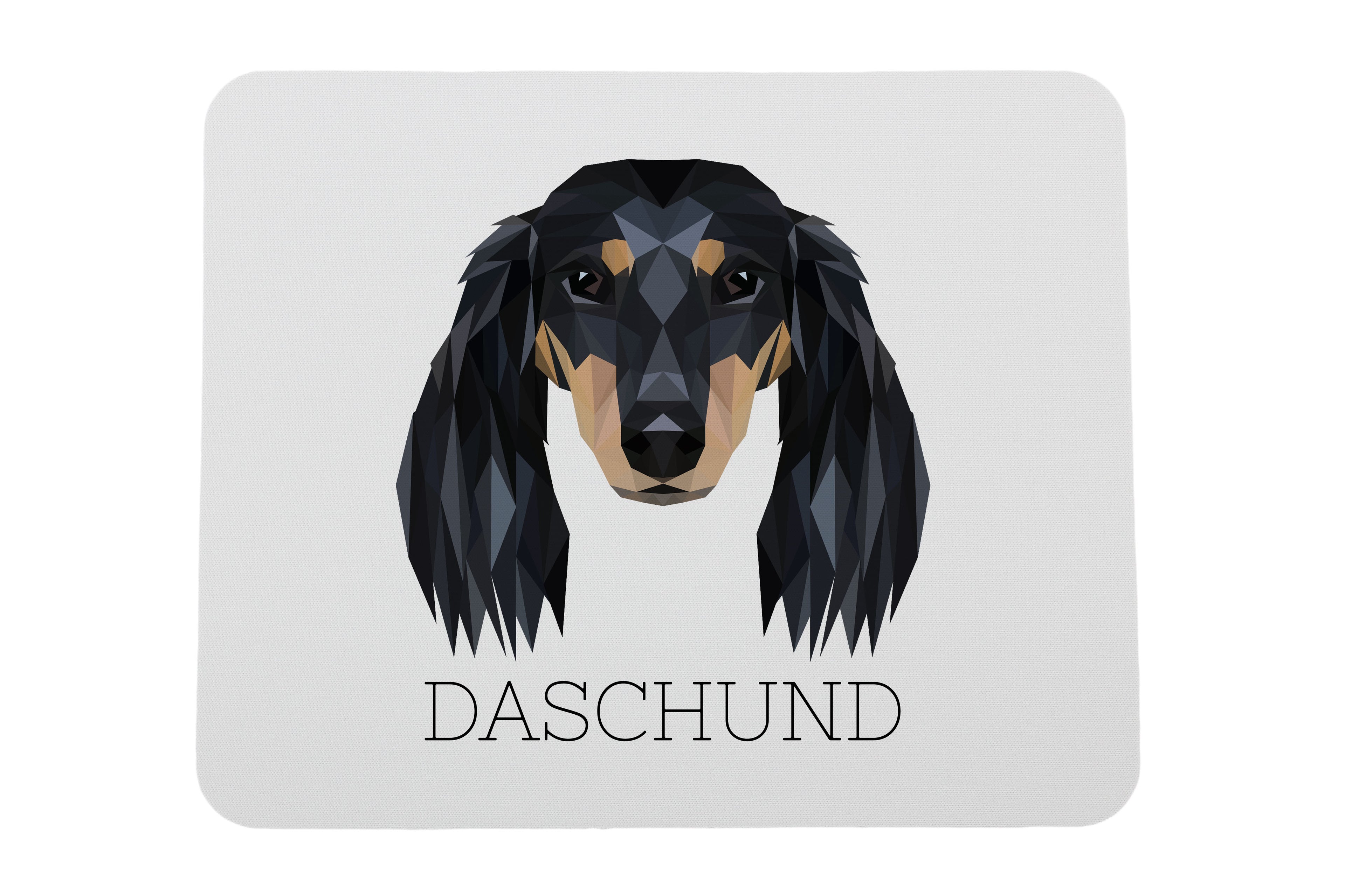 Dachshund Long-haired, Wiener dog, Badger dog - geometric mouse pad with a picture and text by Art-Dog