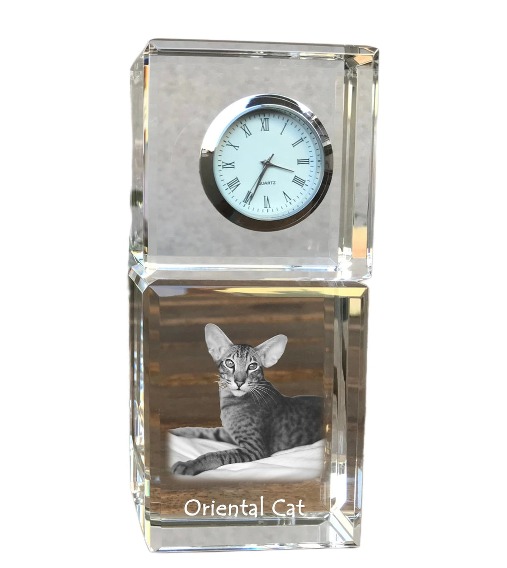 Oriental - crystal clock with a photo, photo of a cat in crystal, personalized desk clock by Art-Dog brand