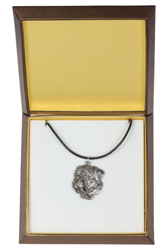 Dogue de Bordeaux, French Mastiff, Bordeauxdog II - Dog necklace in gift box, silver-plated locket for dog fan, striking pendant by Art-Dog brand
