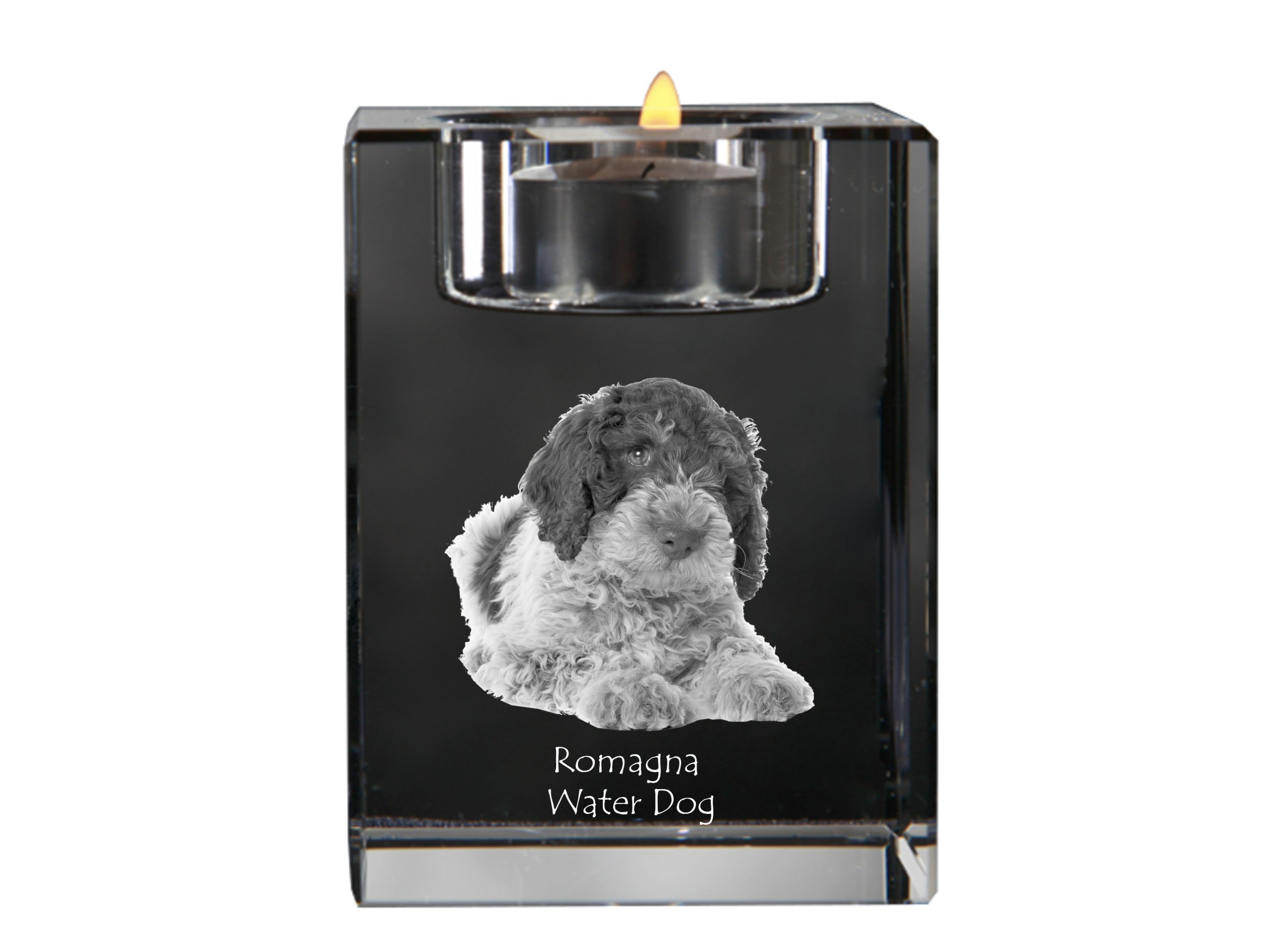Romagna Water Dog - Candle holder with dog photo, crystal tealight holder, personalised gift by Art-Dog brand