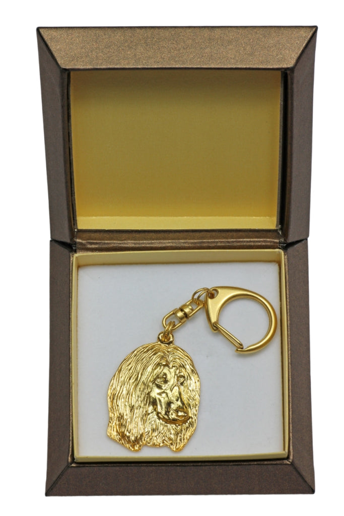 Afghan Hound, Tazi II - Gilded key ring with dog in gift box, handbag decoration, luxury accessory by Art-Dog brand