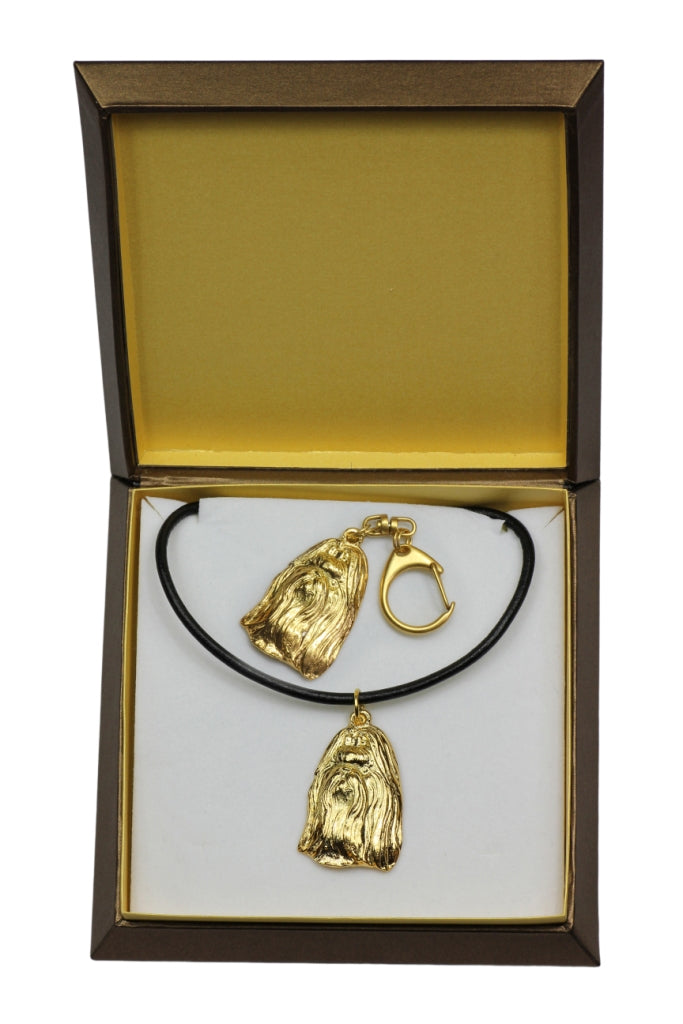 Shih Tzu, Chrysanthemum Dog I - keychain and necklace with a dog in a box, high-quality gold-plated product, Art-Dog brand