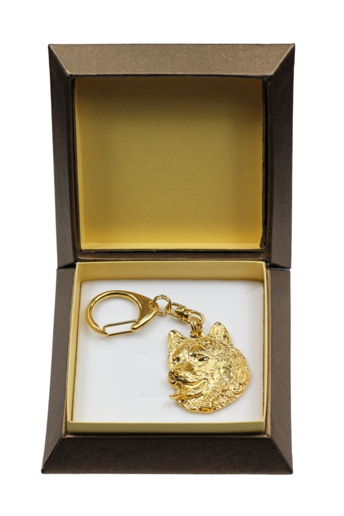 Alaskan Malamute - Gilded key ring with dog in gift box, handbag decoration, luxury accessory by Art-Dog brand