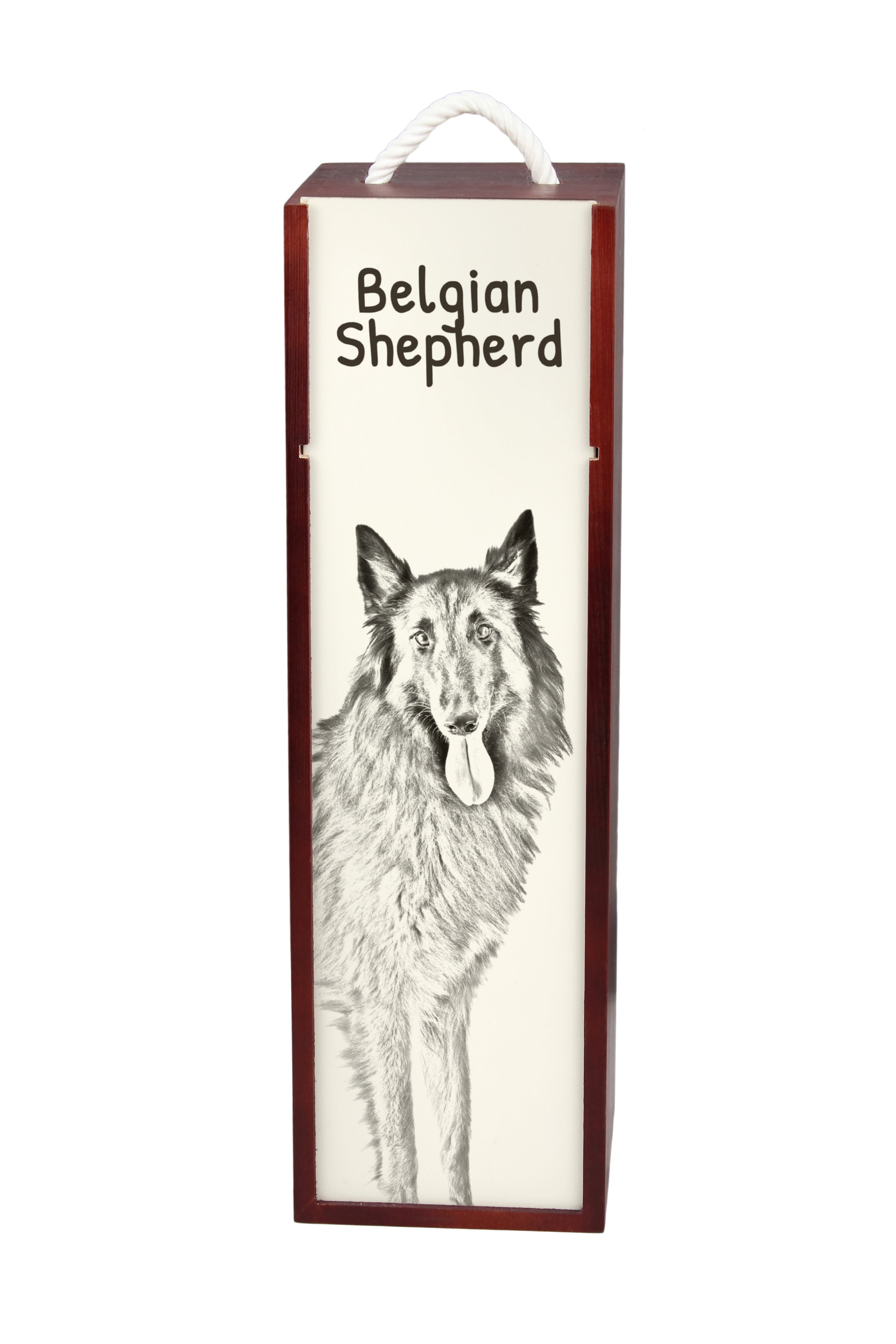 Belgian Shepherd Dog, Belgian Sheepdog I - wine box with a dog, alcohol box with graphics, personalized gift box from the Art-Dog brand