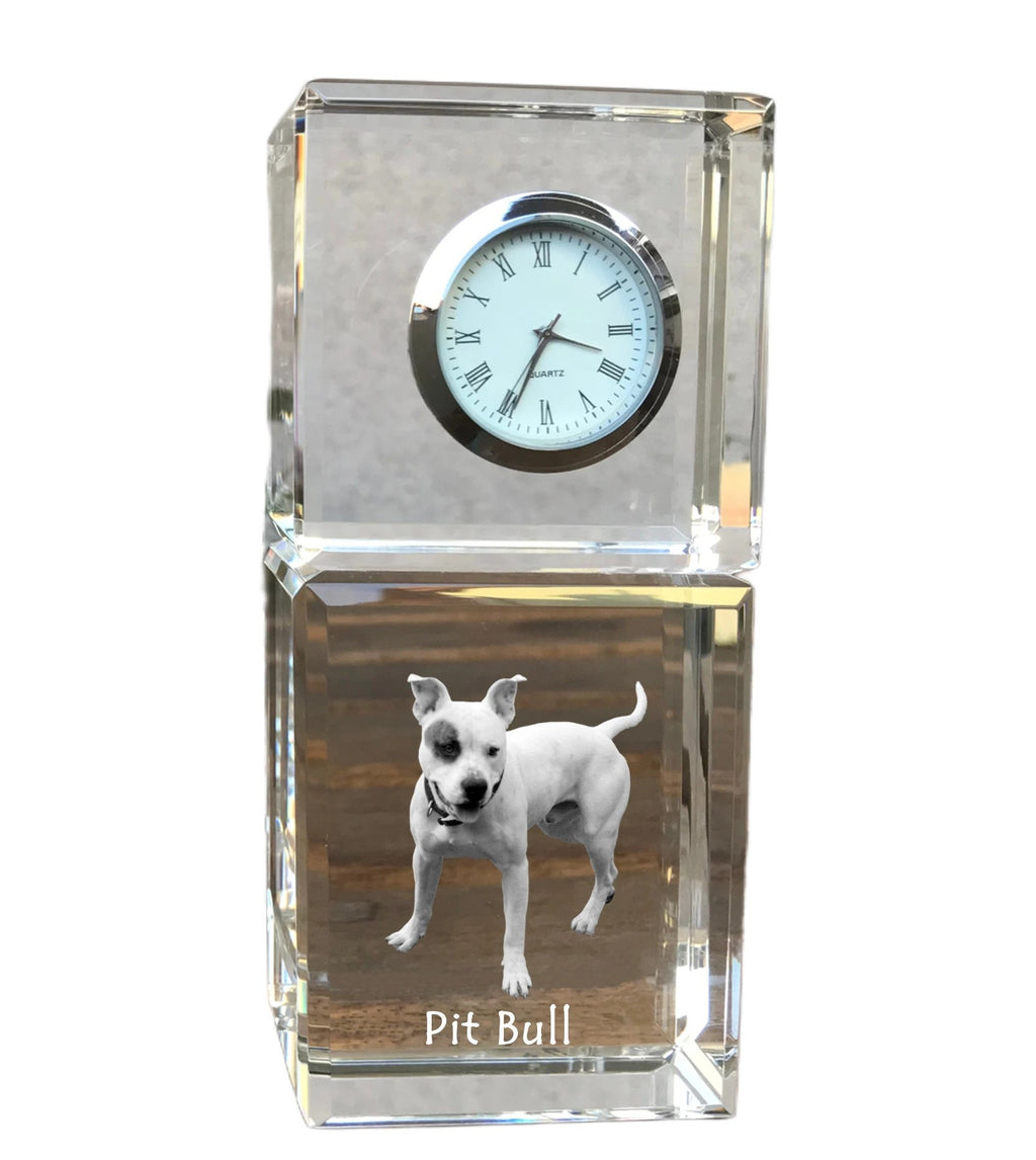 Pit Bull, American Pit Bull Terrier, Pitbull Terrier, APBT - crystal clock with a photo, a photo of a dog in crystal, personalized desk clock by Art-Dog brand