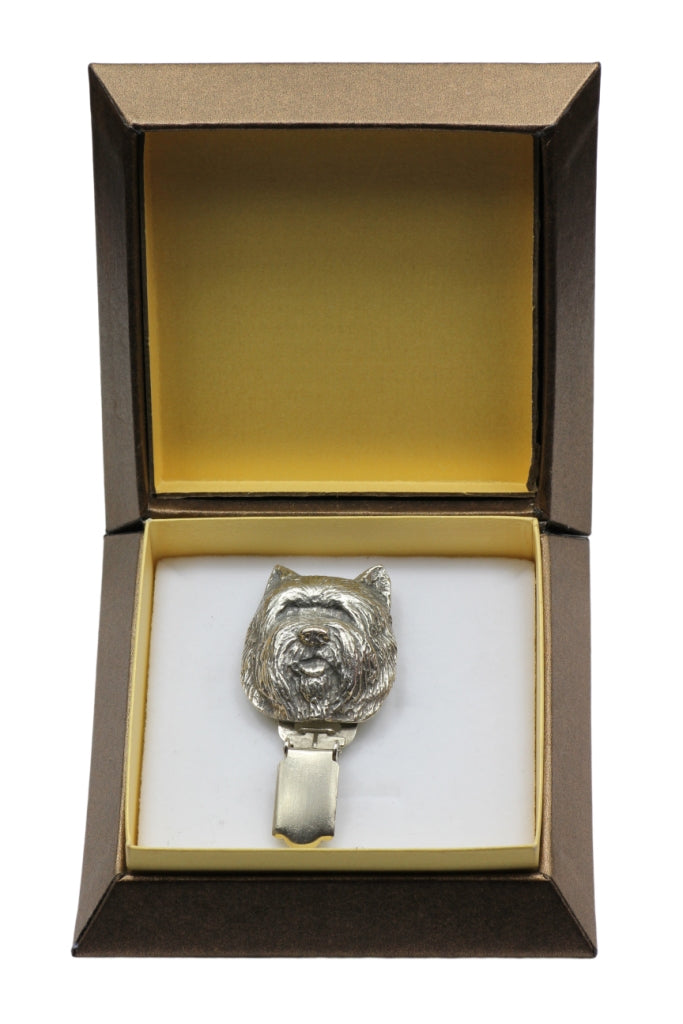 Cairn Terrier - brooch with a clip, holder for a start number, silver-plated dog show pin from the Art-Dog brand