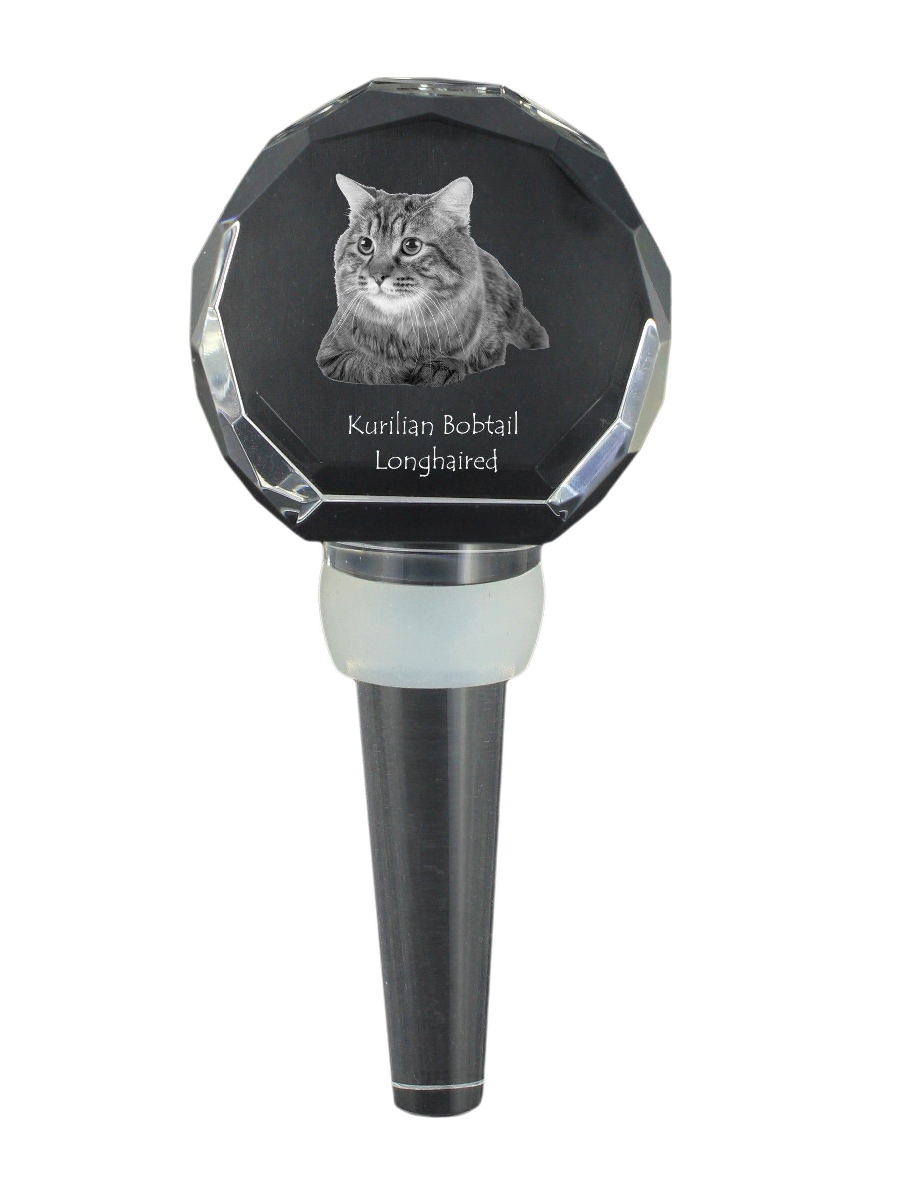 Kurilian bobtail longhaired - Crystal bottle stopper with cat, unique wine stopper with photo, personalised gift for sommelier by Art-Dog brand