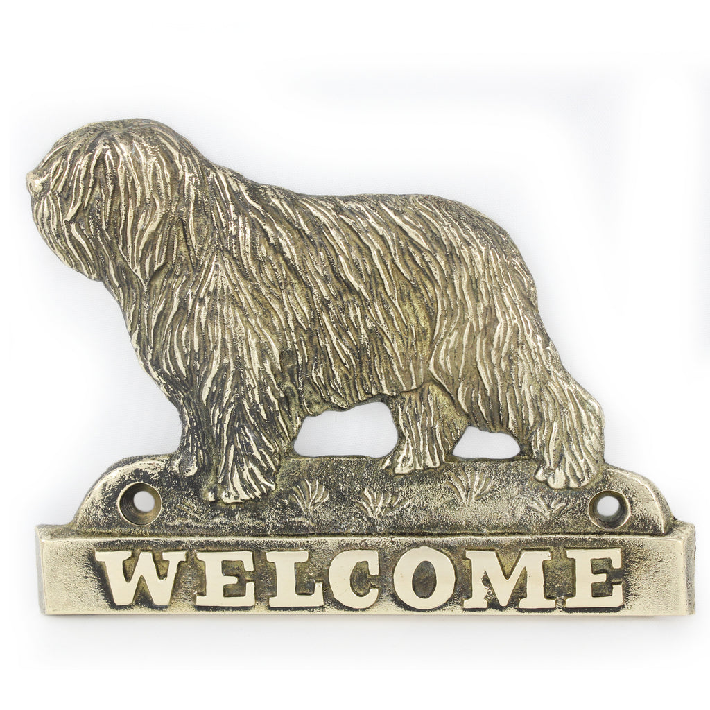 Polish Lowland Sheepdog, PON, Valee Sheepdog - a door sign with a dog, a brass welcome plaque, a unique sign with the inscription Welcome from the Art-Dog brand