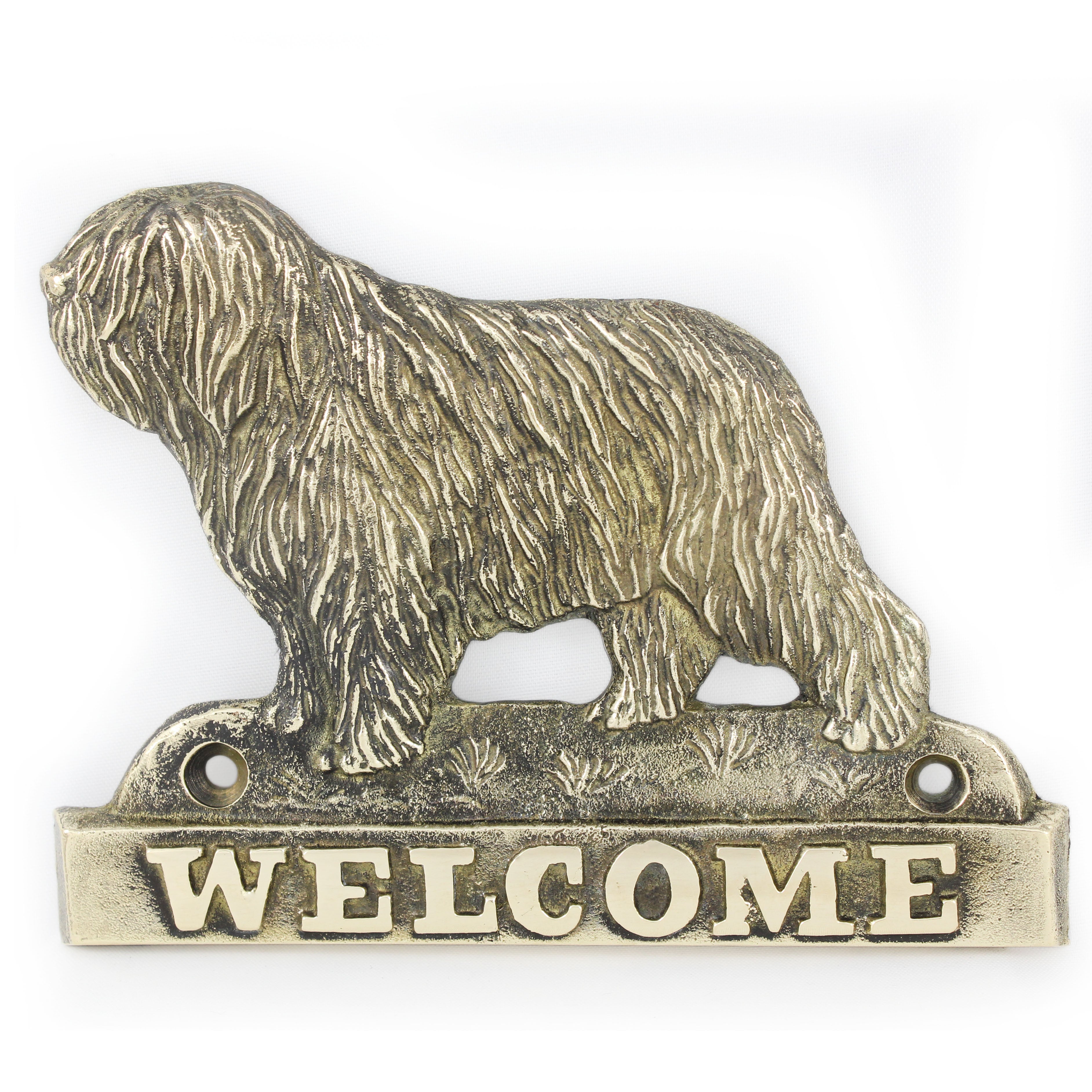 Polish Lowland Sheepdog, PON, Valee Sheepdog - a door sign with a dog, a brass welcome plaque, a unique sign with the inscription Welcome from the Art-Dog brand