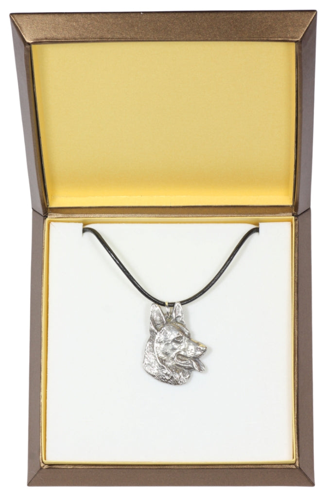 German Shepherd Dog, Alsatian Wolf Dog - Dog necklace in gift box, silver-plated locket for dog fan, striking pendant by Art-Dog brand