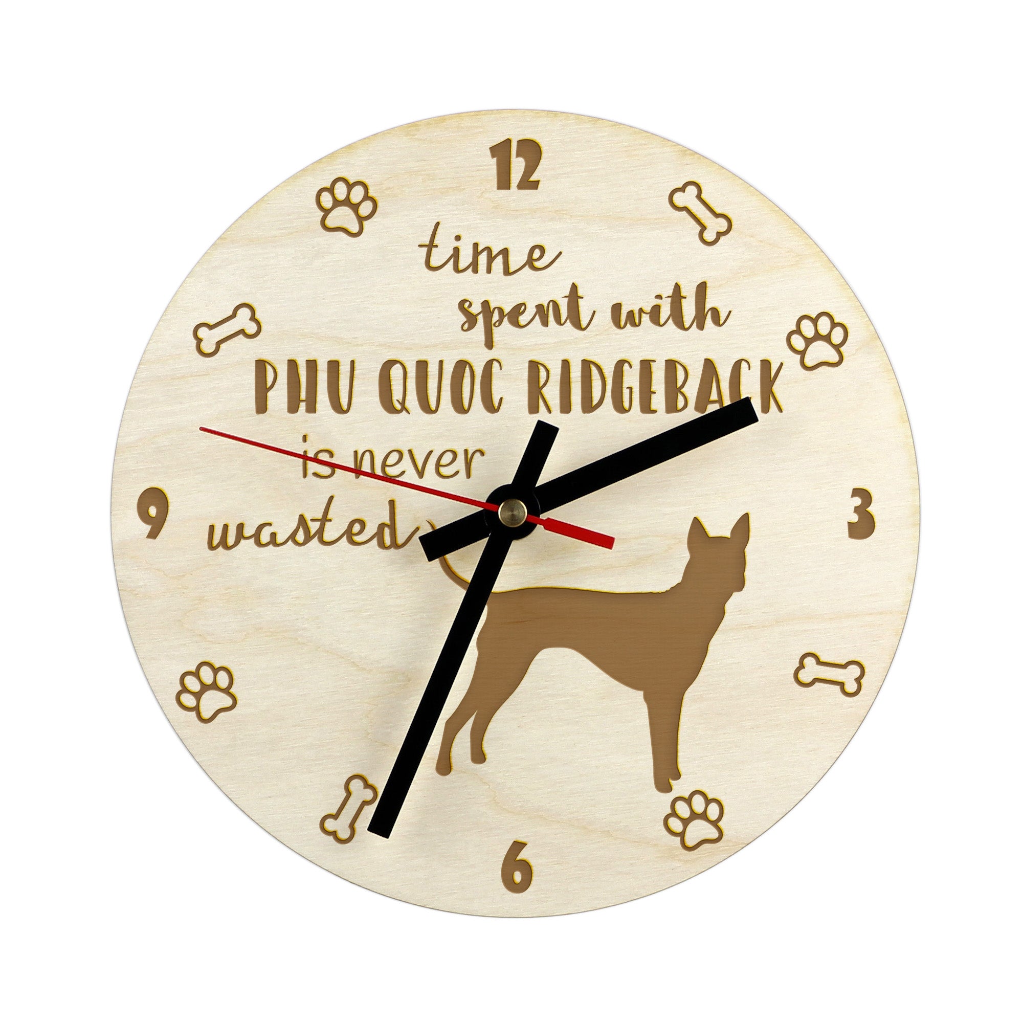 Phu Quoc Ridgeback - clock with dog, wooden clock with engraving, personalised clock by Art-Dog