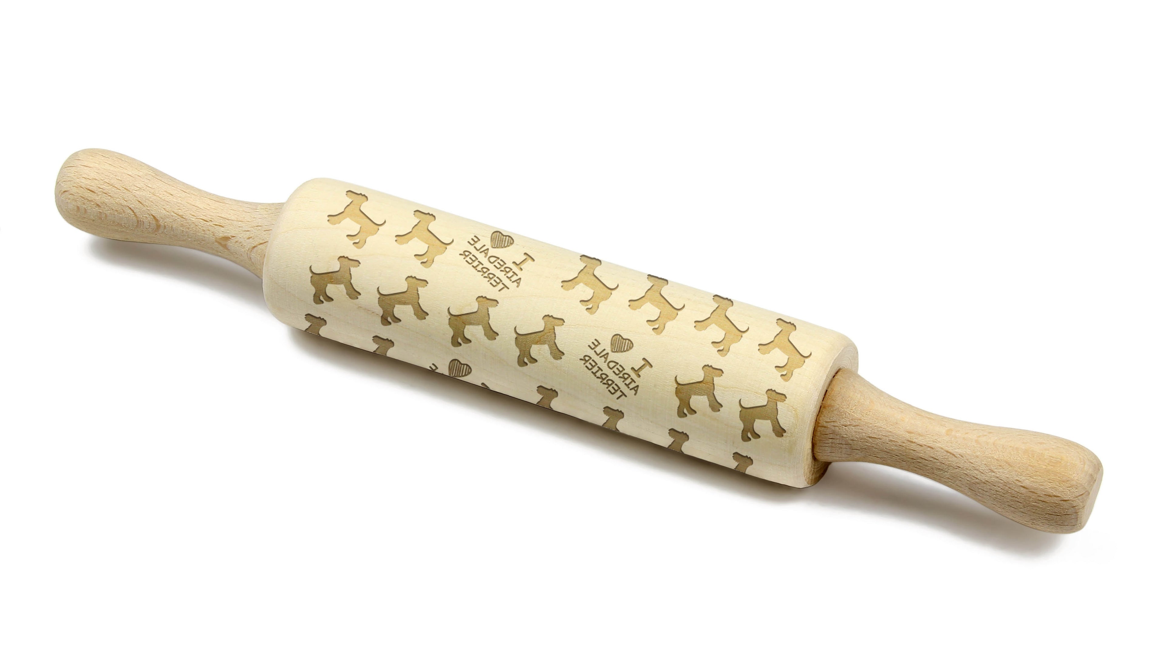Airedale Terrier, Bingley Terrier - small rolling pin with a dog, patterned dough roller, gadget for ceramicists from the Art-Dog brand
