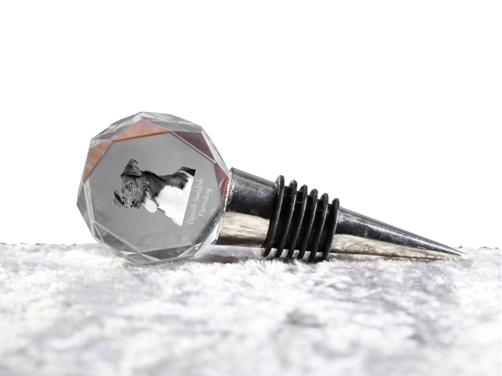 Danish Swedish Farmdog - Bottle stopper, crystal wine stopper with photo, personalised gift for bartender by Art-Dog brand