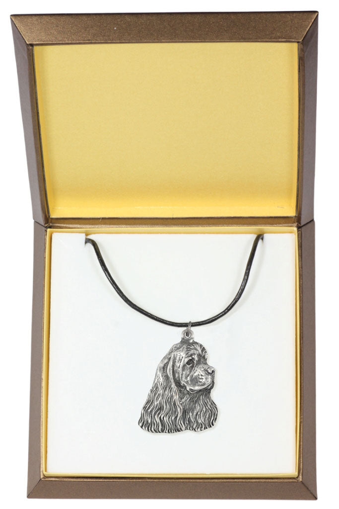 American Cocker Spaniel, Merry Cocker - Dog necklace in gift box, silver-plated locket for dog fan, striking pendant by Art-Dog brand