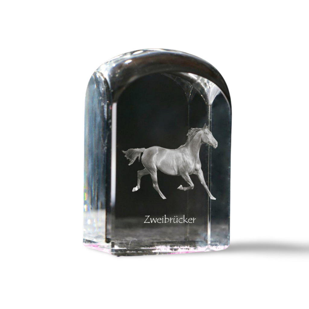 Zweibrücker - crystal cube with a photo, photo of a horse in crystal, cubic paperweight from Art-Dog brand