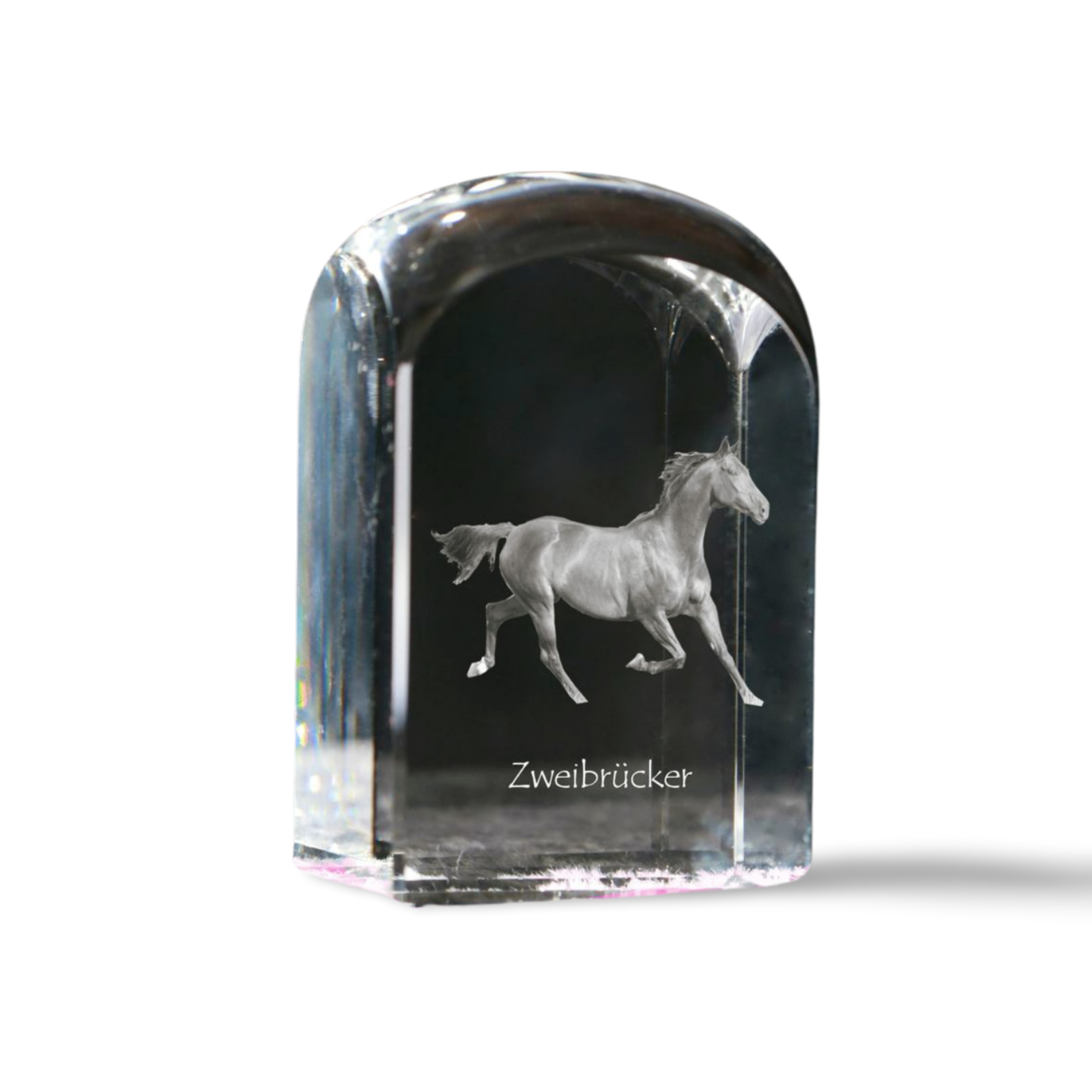 Zweibrücker - crystal cube with a photo, photo of a horse in crystal, cubic paperweight from Art-Dog brand