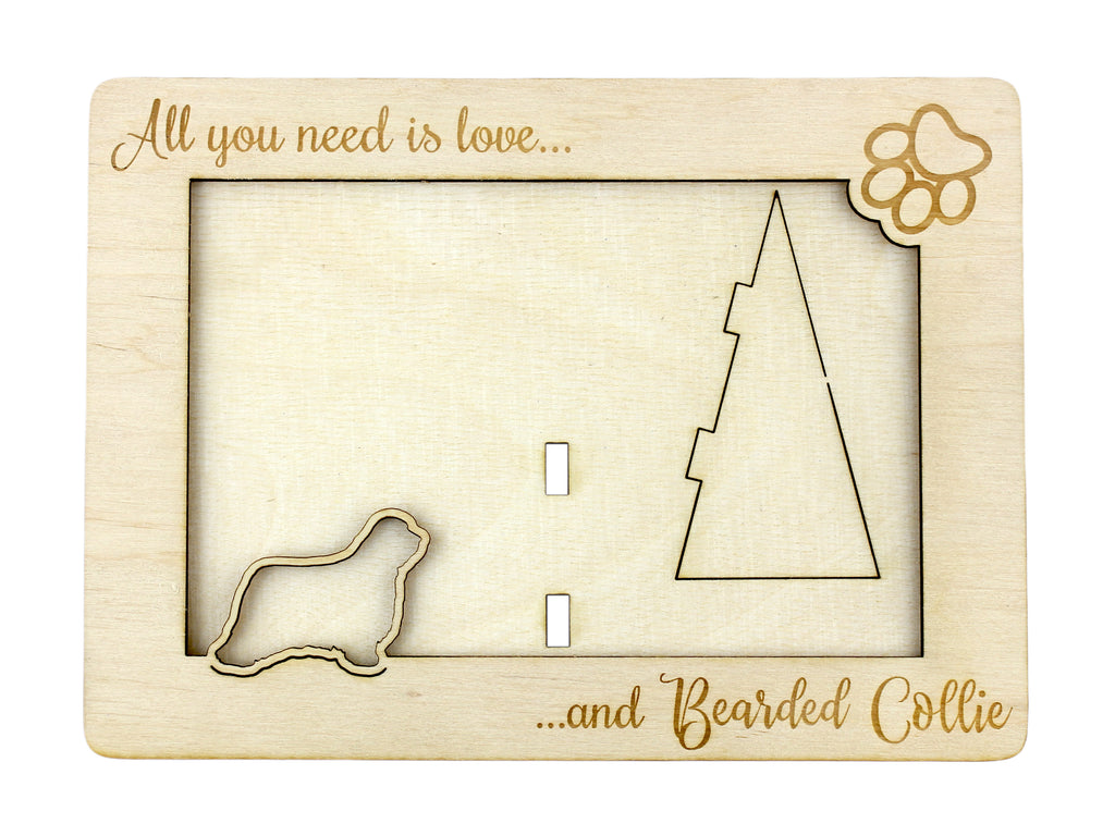 Bearded Collie, Highland Collie, Mountain Collie - Photo frame, engraved wooden frame, a lovely gadget for the dog lover by Art-Dog