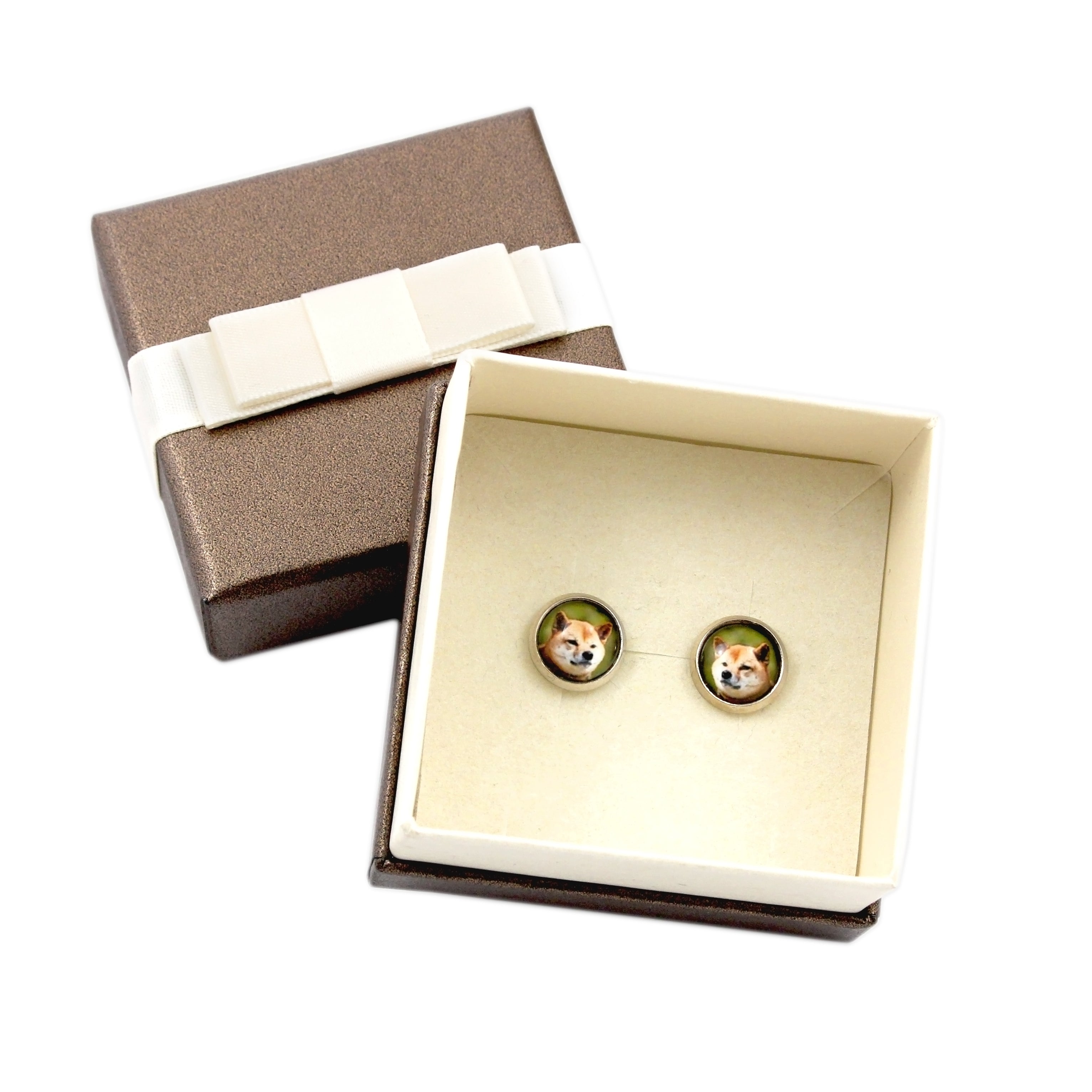 Shiba Inu, Japanese Small Size Dog, Japanese Brushwood Dog - earrings in a box, your photo, handmade jewelry, a product of the Art-Dog brand