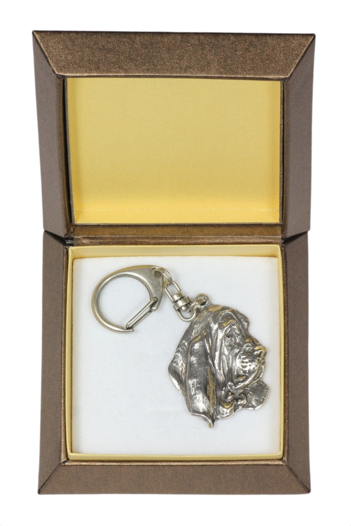 Basset Hound III - Silver-plated key ring with a dog in a gift box, handbag decoration, backpack pendant by Art-Dog brand