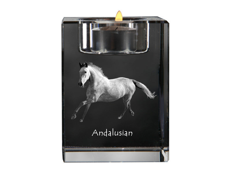 Andalusian - Candle holder with picture of a horse, crystal tealight holder, personalised gift by Art-Dog brand