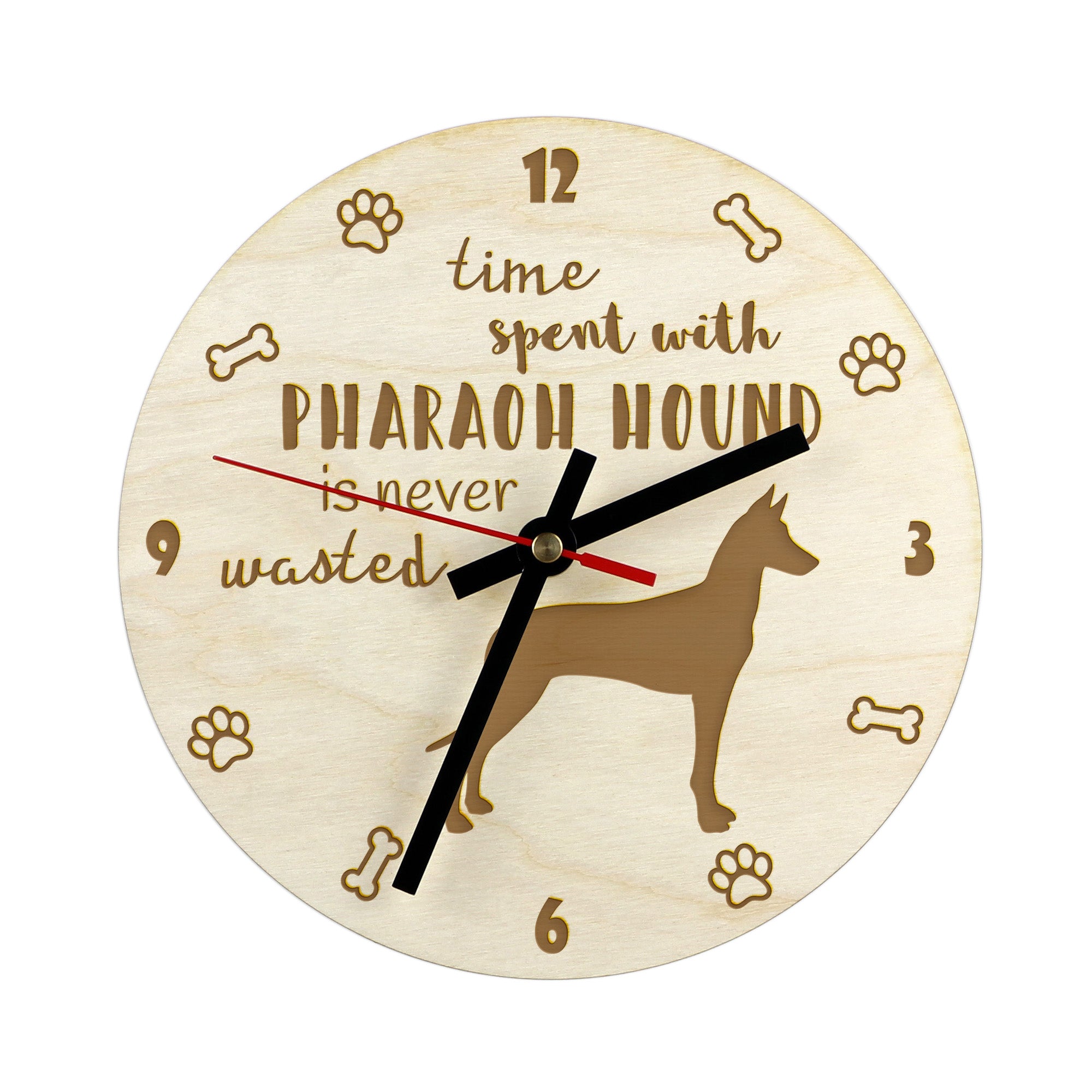 Pharaoh Hound, Kelb tal-Fenek - clock with a dog, wooden clock, wall clock for dog lovers, clock for desk and shelf, Art-Dog