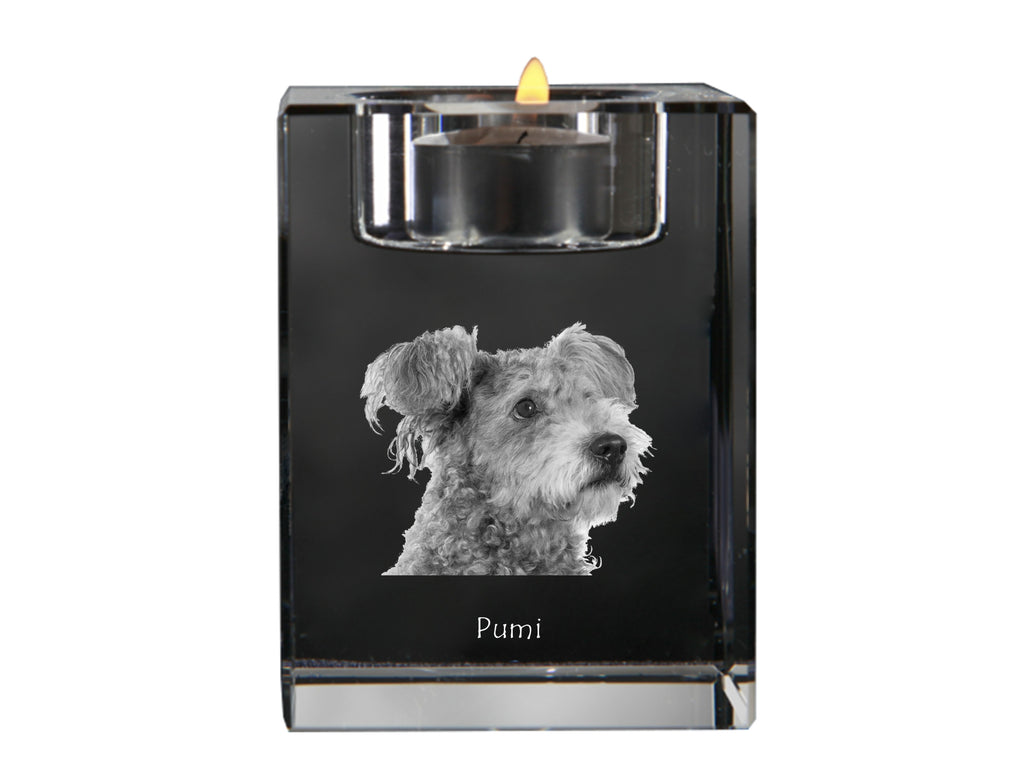 Pumi, Hungarian Pumi, Hungarian herding terrier - Candle holder with dog photo, crystal tealight holder, personalised gift by Art-Dog brand