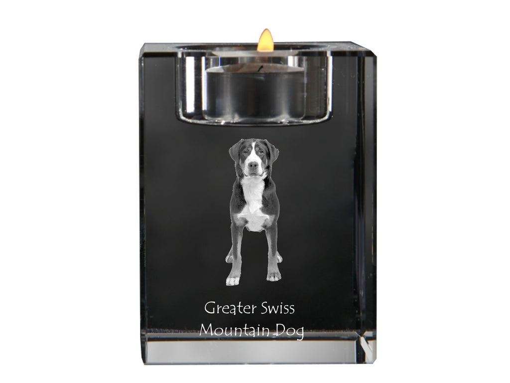 Great Swiss Mountain Dog, Greater Swiss Mountain Dog - Candle holder with dog photo, crystal tealight holder, personalised gift by Art-Dog brand