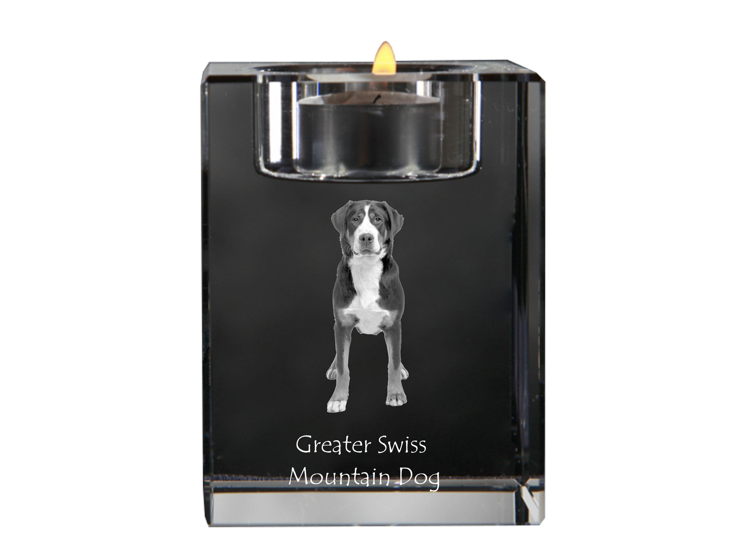 Great Swiss Mountain Dog, Greater Swiss Mountain Dog - Candle holder with dog photo, crystal tealight holder, personalised gift by Art-Dog brand