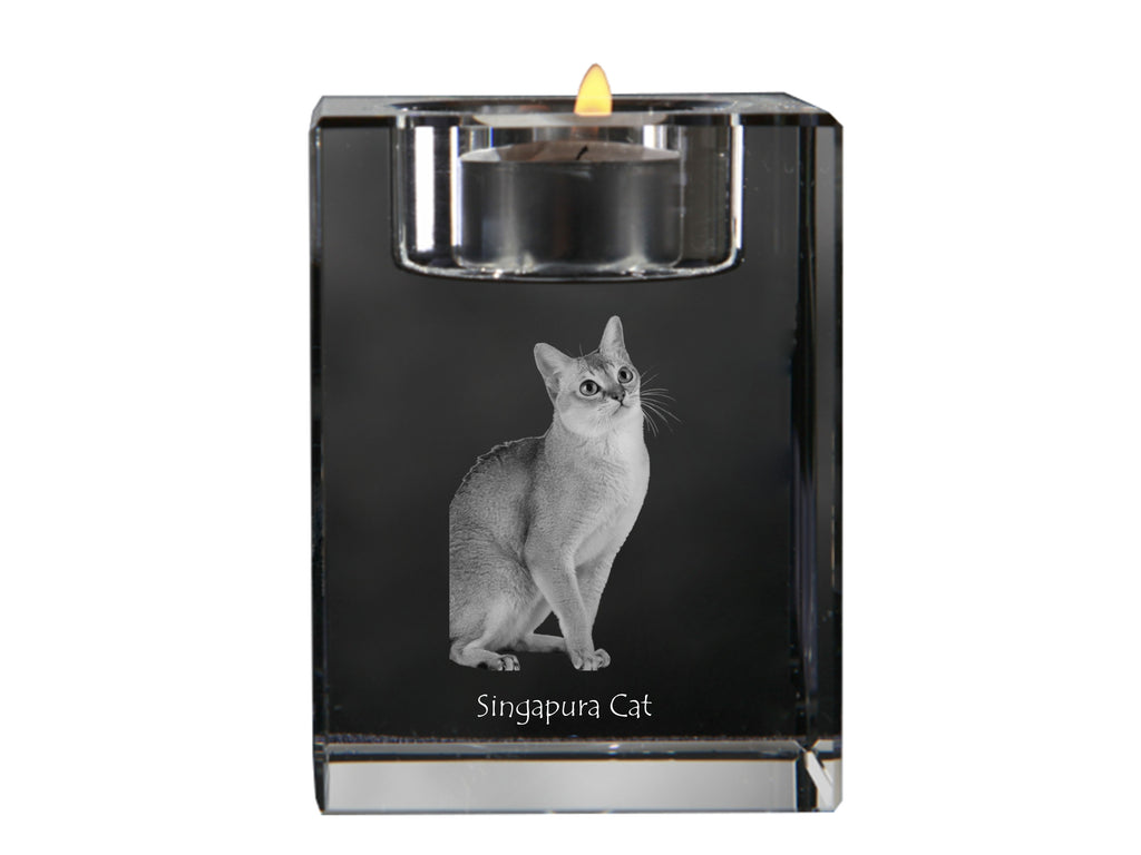Singapura - Candle holder with cat photo, crystal tealight holder, personalised gift by Art-Dog brand