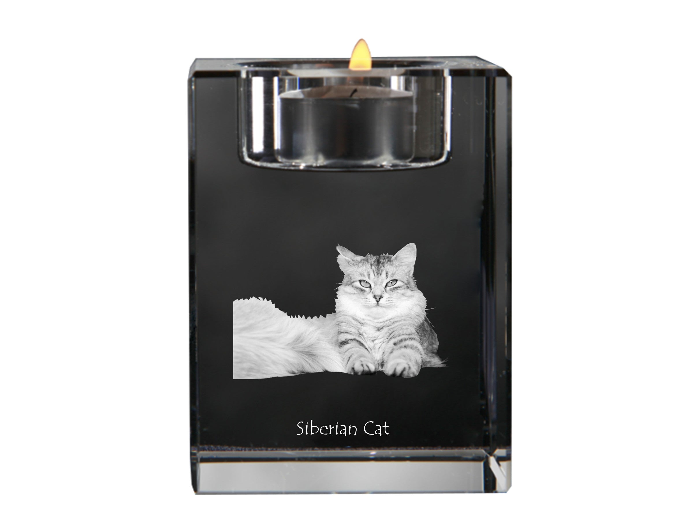 Siberian - Candle holder with cat photo, crystal tealight holder, personalised gift by Art-Dog brand