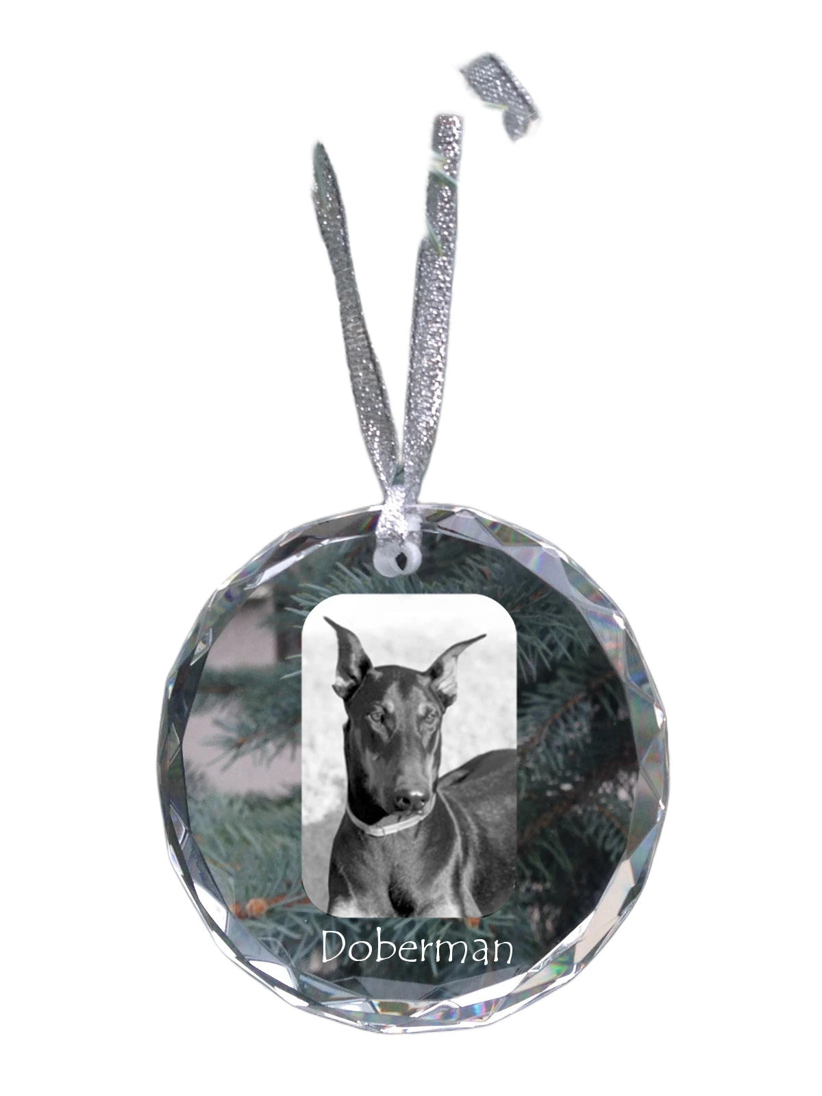 Dobermann, Doberman Pinscher, Dobie - crystal bauble with a photo, dog photo in crystal, personalized Christmas tree ornament by Art-Dog brand