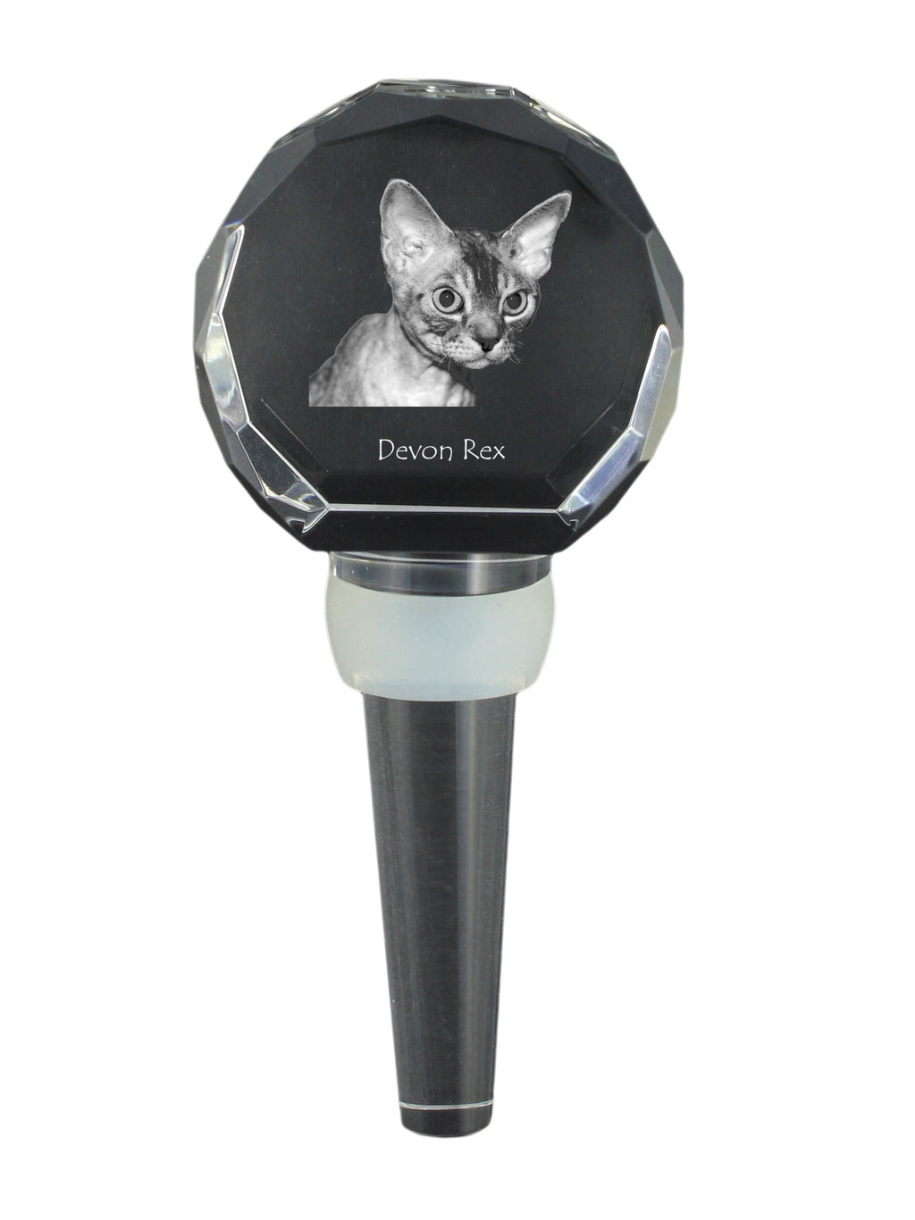 Devon Rex - Crystal bottle stopper with cat, unique wine stopper with photo, personalised gift for sommelier by Art-Dog brand