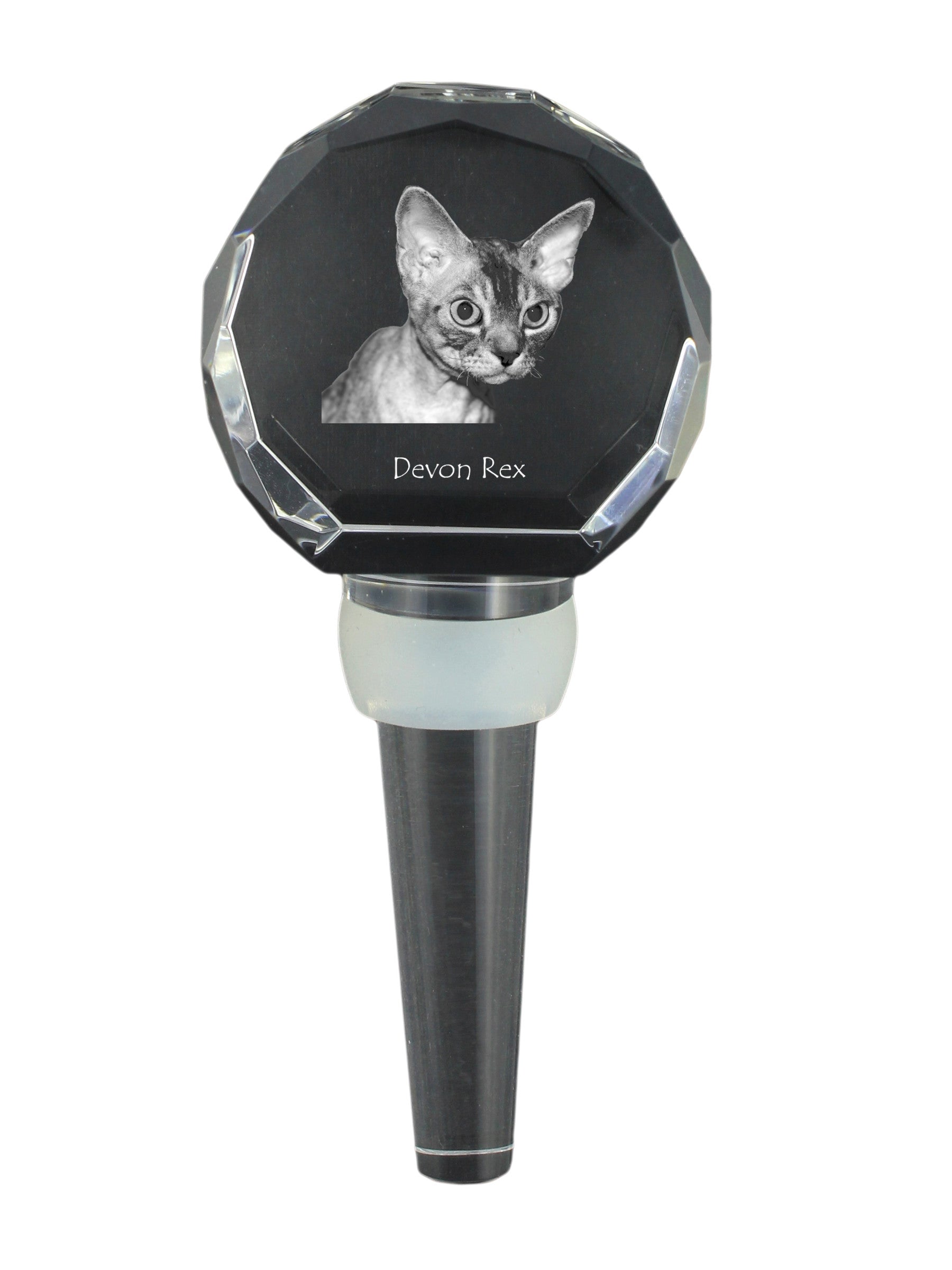 Devon Rex - Crystal bottle stopper with cat, unique wine stopper with photo, personalised gift for sommelier by Art-Dog brand