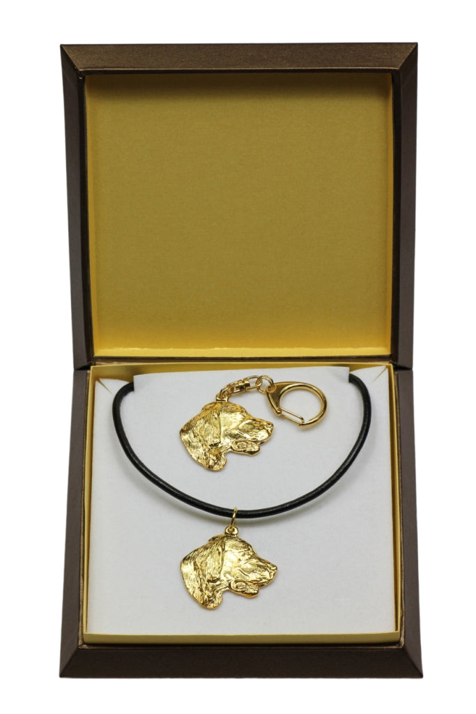 English setter, Lawerack, Laverack - keychain and necklace with a dog in a box, high-quality gold-plated product, Art-Dog brand