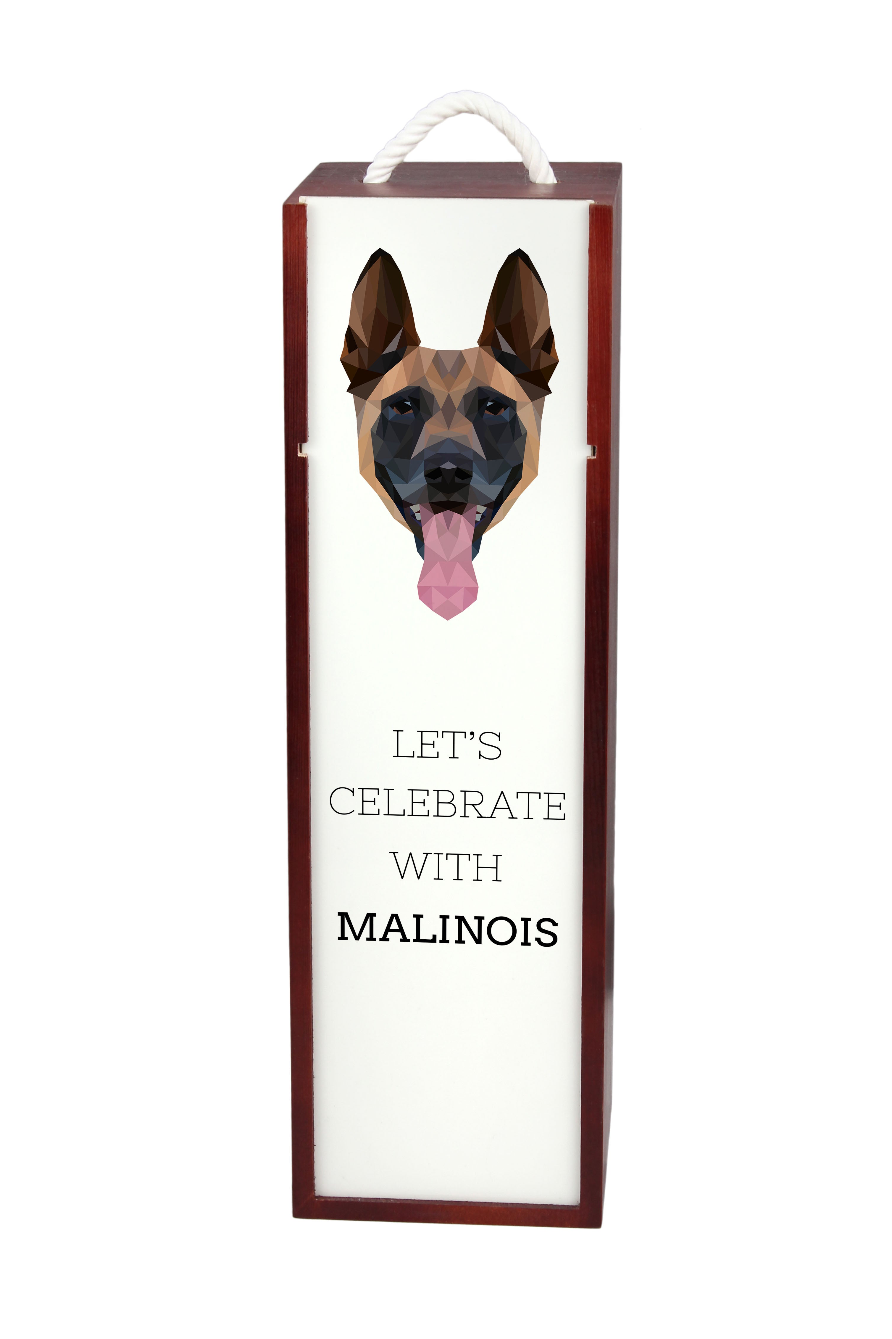 Malinois Belgian Shepherd Dog - geometric box with a picture and inscription for wine by Art-Dog
