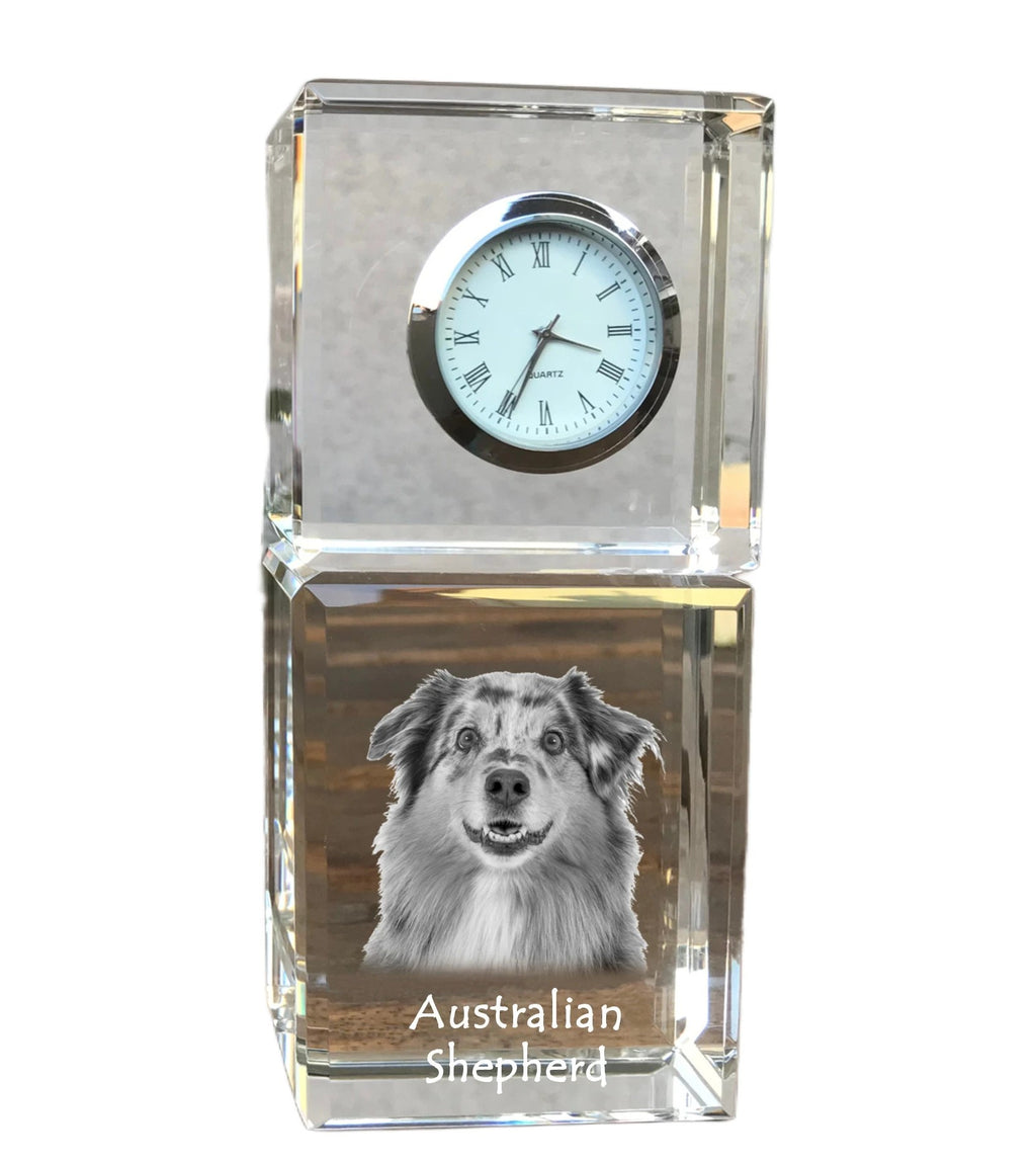 Australian Shepherd - crystal clock with a photo, a photo of a dog in crystal, personalized desk clock by Art-Dog brand