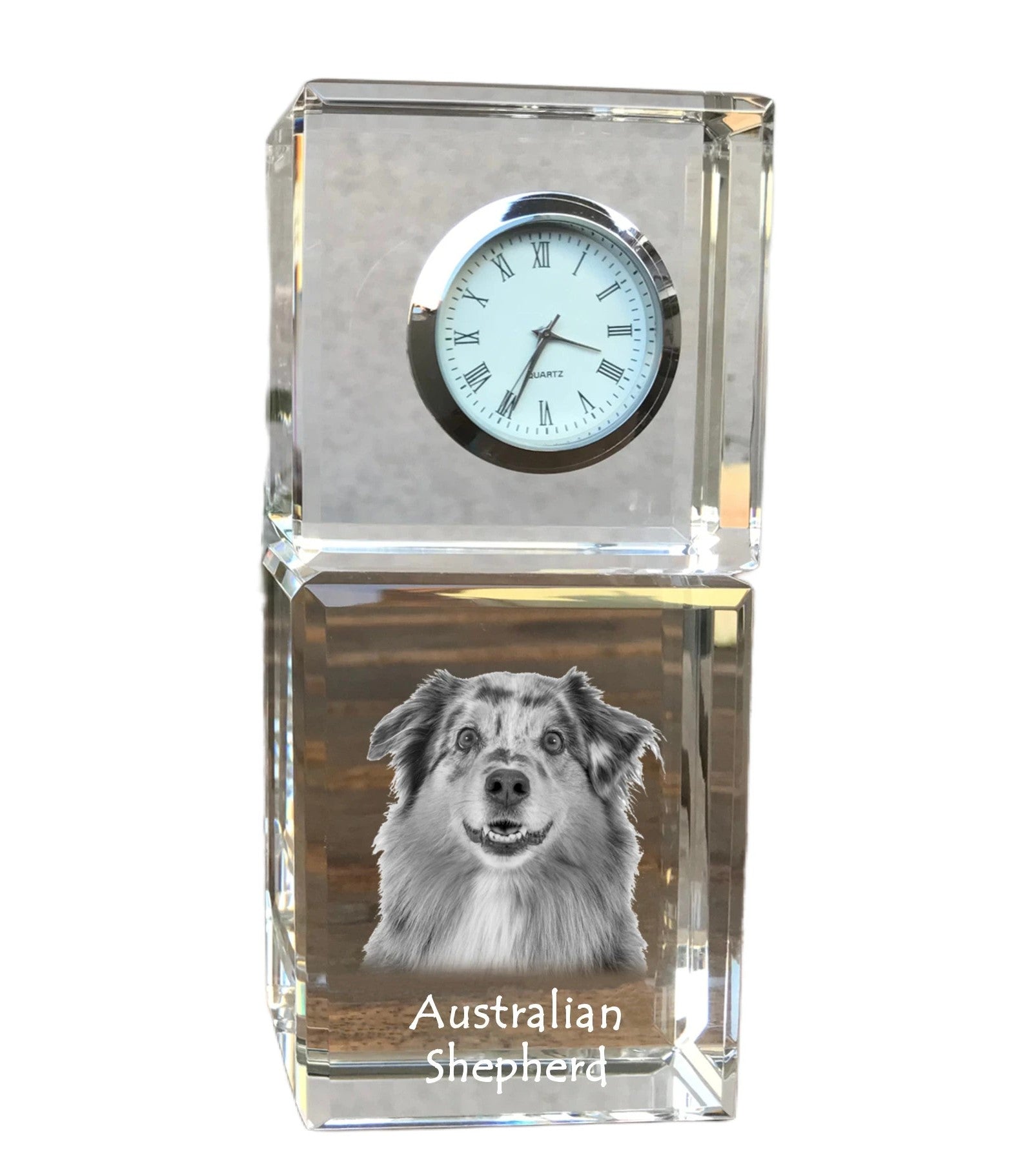 Australian Shepherd - crystal clock with a photo, a photo of a dog in crystal, personalized desk clock by Art-Dog brand