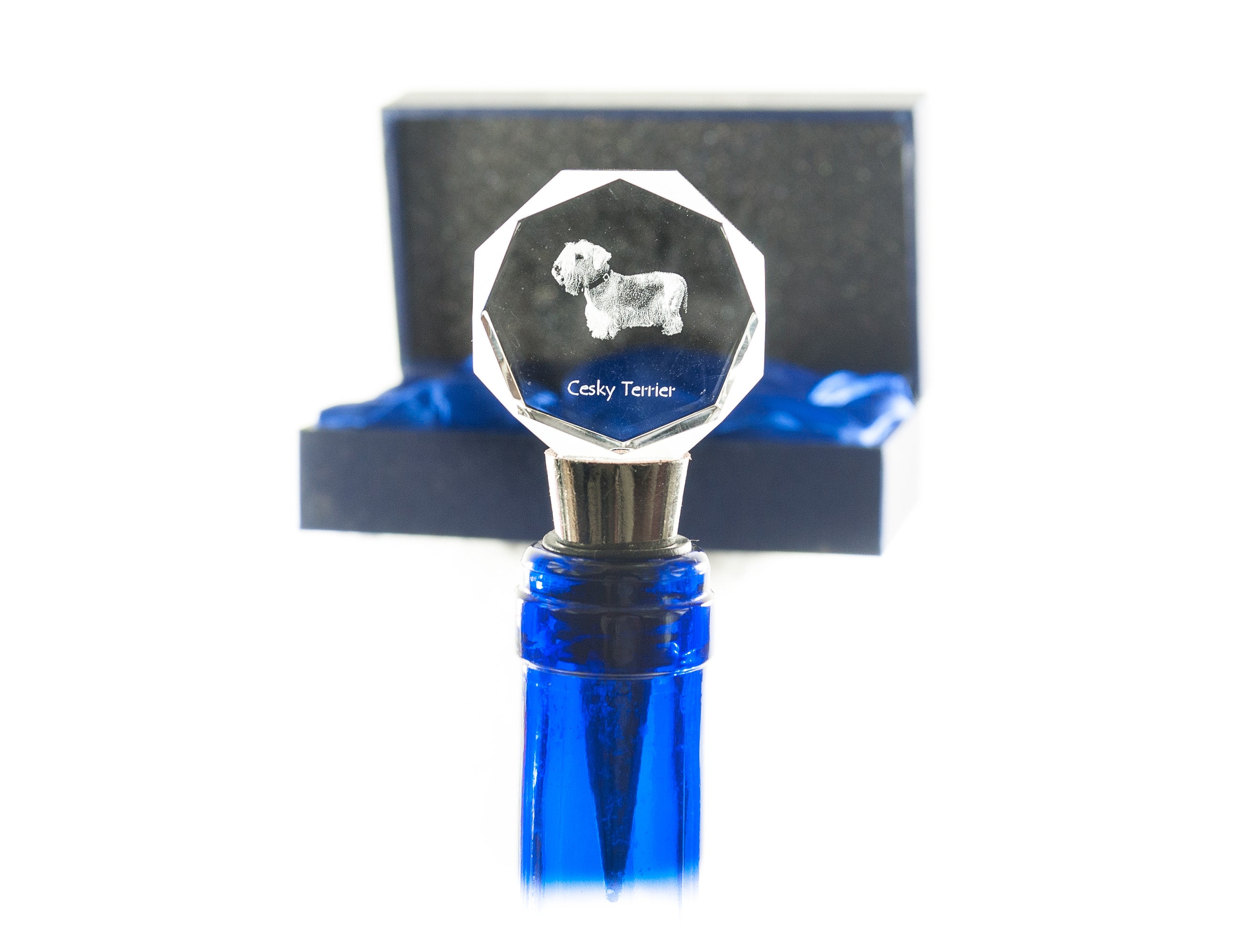 Cesky Terrier, Czech Terrier, Bohemian Terrier - Bottle stopper, crystal wine stopper with photo, personalised gift for bartender by Art-Dog brand