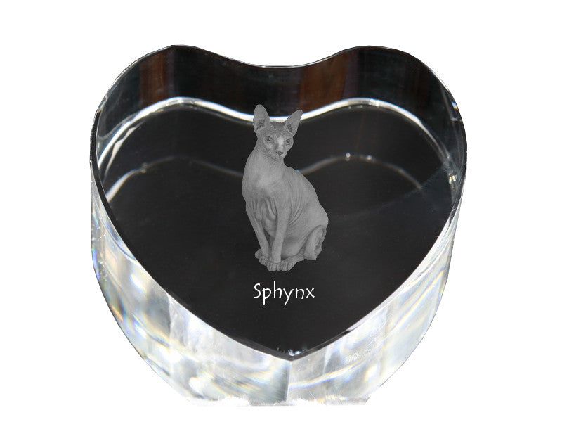 Sphynx - crystal clock with a picture of a cat, heart-shaped shelf clock, personalized standing clock by Art-Dog brand