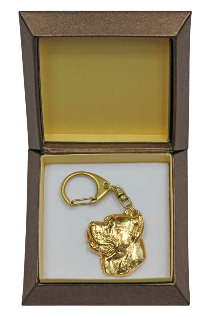 Cane Corso, Italian Cane Corso - Gilded key ring with dog in gift box, handbag decoration, luxury accessory by Art-Dog brand